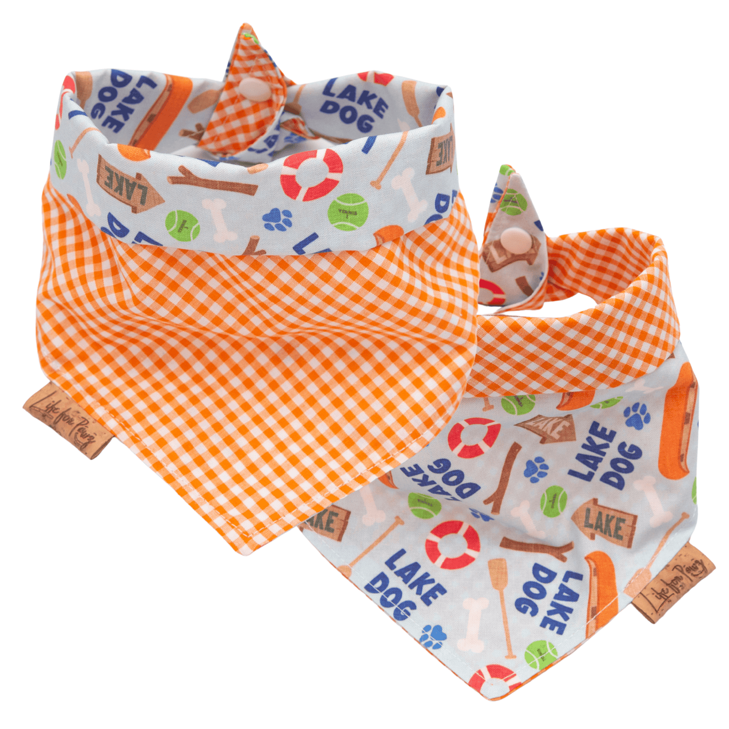 Dog bandana Lake Dog & Orange Gingham – Summer Reversible Dog Bandana - Life for Pawz - Reversible Dog Bandana