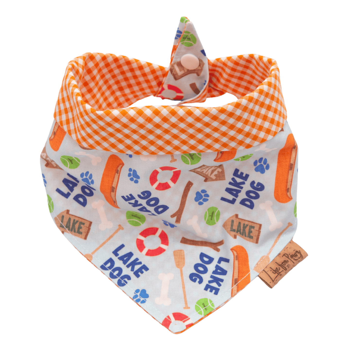 Dog bandana Lake Dog & Orange Gingham – Summer Reversible Dog Bandana - Life for Pawz - Reversible Dog Bandana