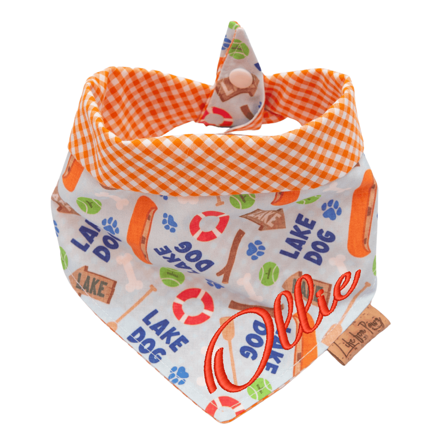 Dog bandana Lake Dog & Orange Gingham – Summer Reversible Dog Bandana - Life for Pawz - Reversible Dog Bandana