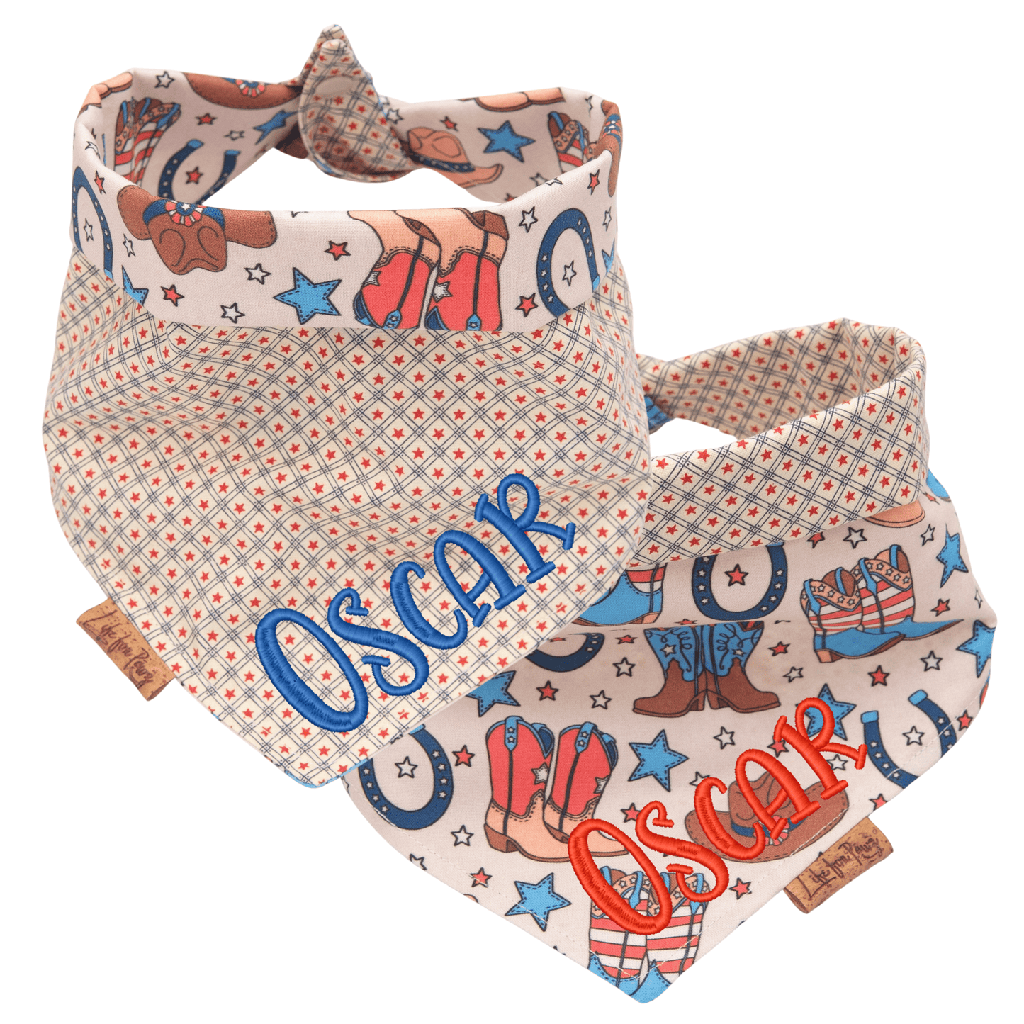Dog bandana Patriotic Cowboy Boots & Stars, Western Reversible Dog Bandana - Life for Pawz - Reversible Dog Bandana