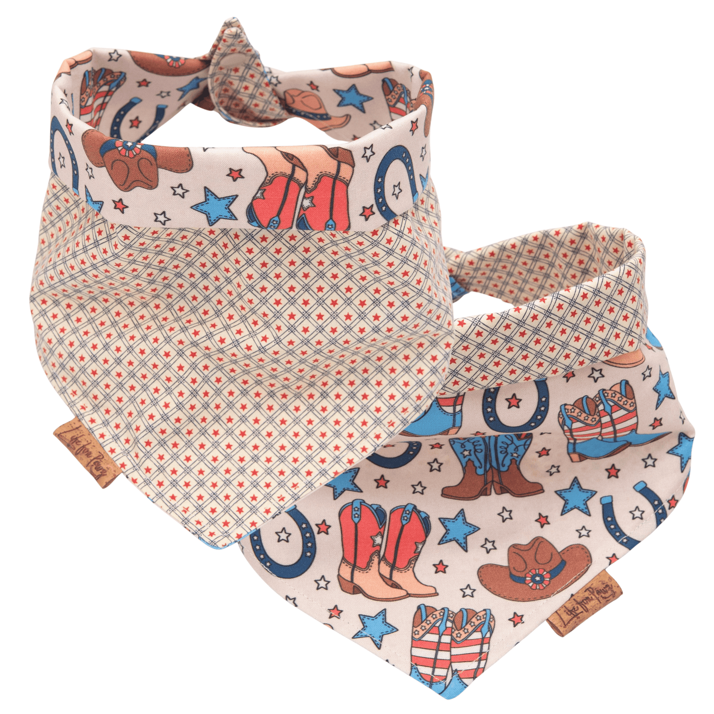 Dog bandana Patriotic Cowboy Boots & Stars, Western Reversible Dog Bandana - Life for Pawz - Reversible Dog Bandana
