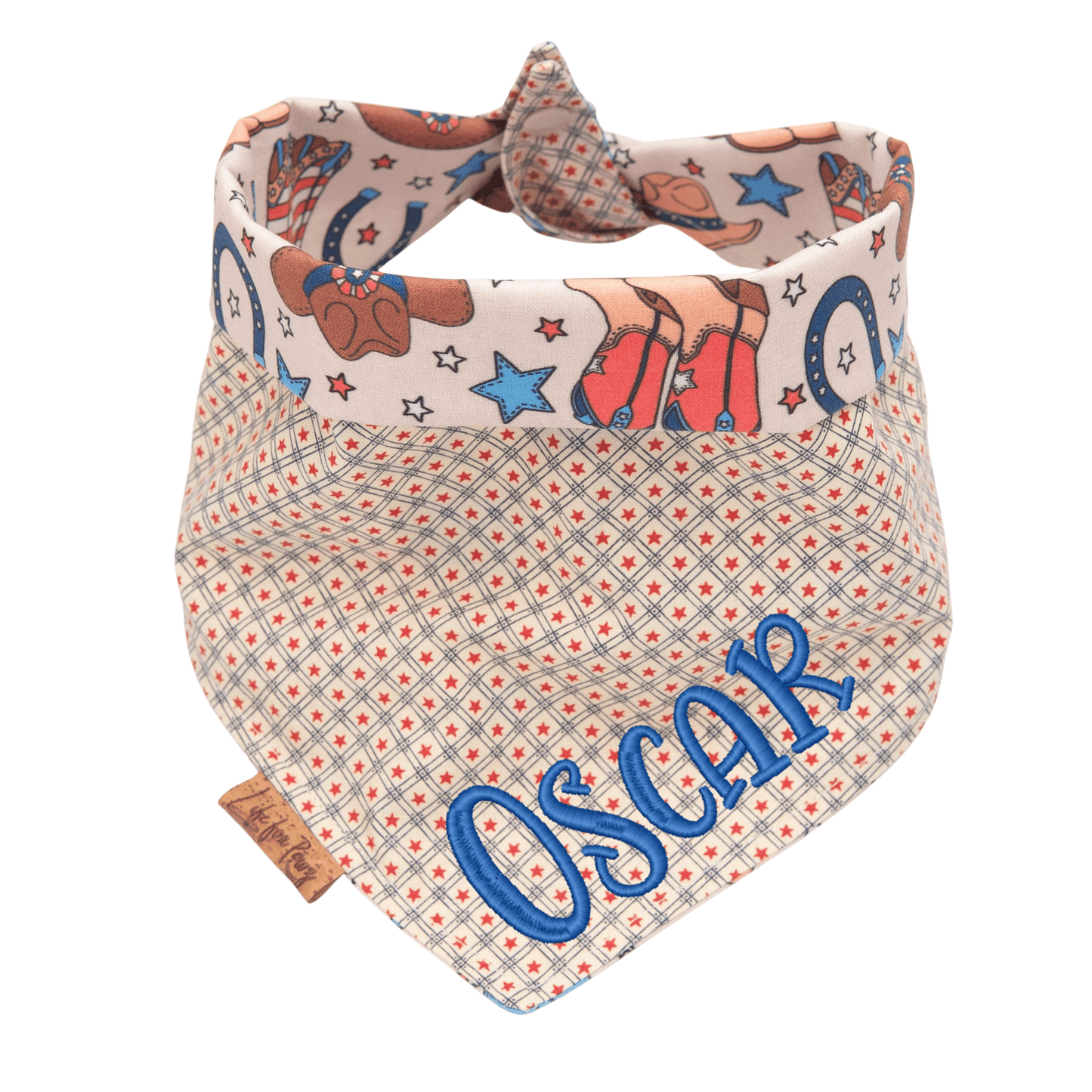 Dog bandana Patriotic Cowboy Boots & Stars, Western Reversible Dog Bandana - Life for Pawz - Reversible Dog Bandana