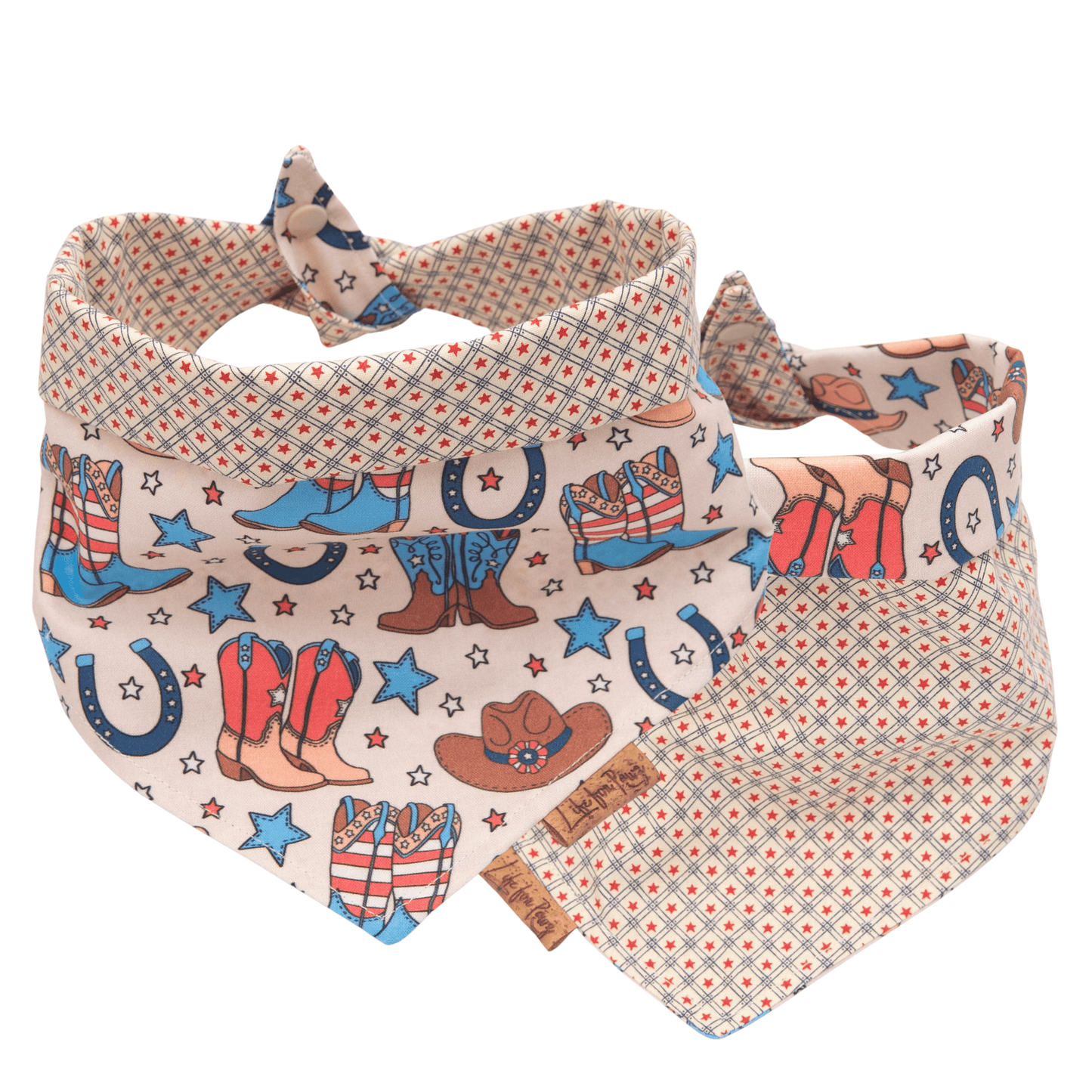 Dog bandana Patriotic Cowboy Boots & Stars, Western Reversible Dog Bandana - Life for Pawz - Reversible Dog Bandana