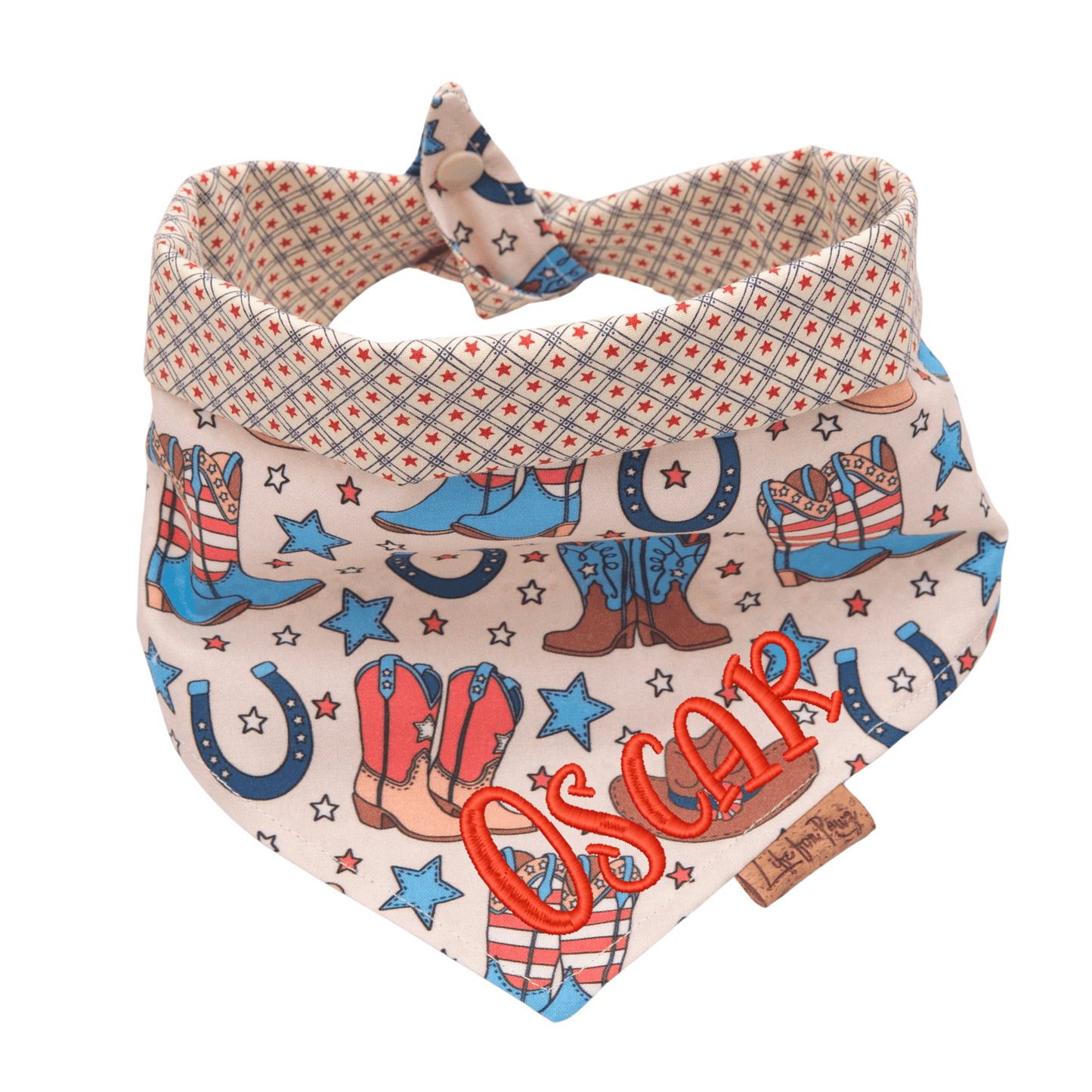 Dog bandana Patriotic Cowboy Boots & Stars, Western Reversible Dog Bandana - Life for Pawz - Reversible Dog Bandana