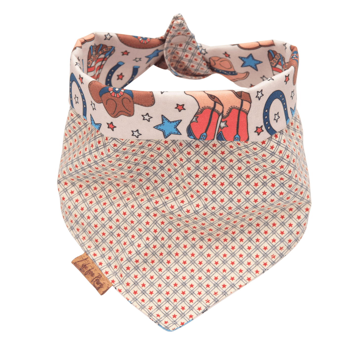Dog bandana Patriotic Cowboy Boots & Stars, Western Reversible Dog Bandana - Life for Pawz - Reversible Dog Bandana