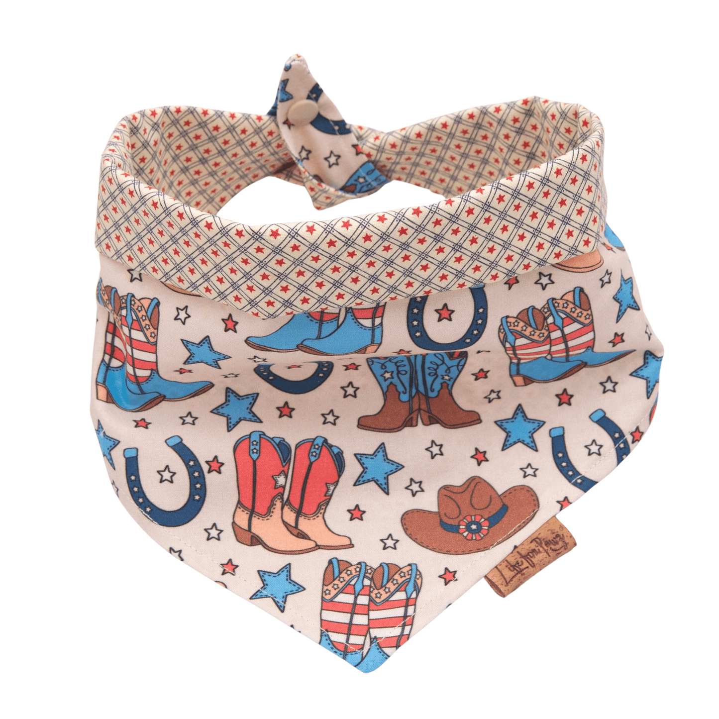 Dog bandana Patriotic Cowboy Boots & Stars, Western Reversible Dog Bandana - Life for Pawz - Reversible Dog Bandana