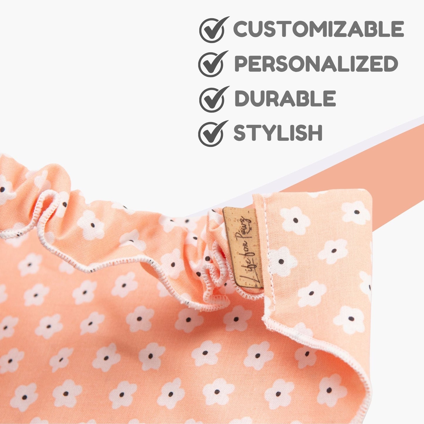 Dog bandana Peach Floral Embroidered Scrunchie Dog Bandana - Life for Pawz -