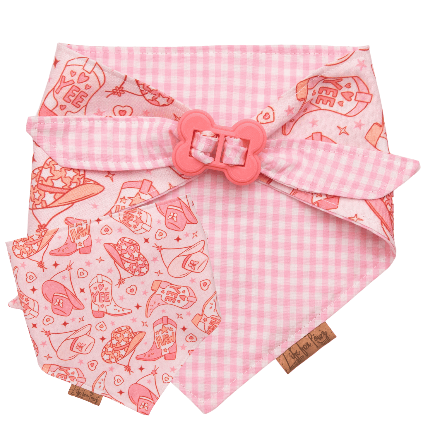 Dog bandana Pink Cowgirl & Gingham Personalized Reversible Dog Bandana - Life for Pawz - Bone Clasp
