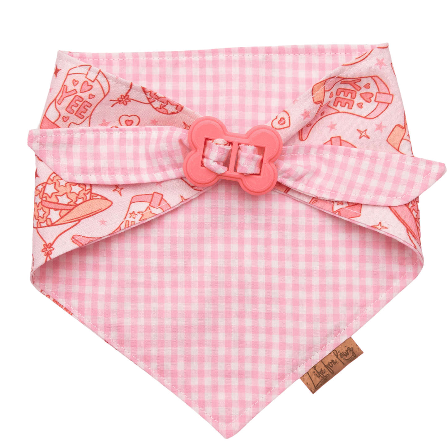 Dog bandana Pink Cowgirl & Gingham Personalized Reversible Dog Bandana - Life for Pawz - Bone Clasp