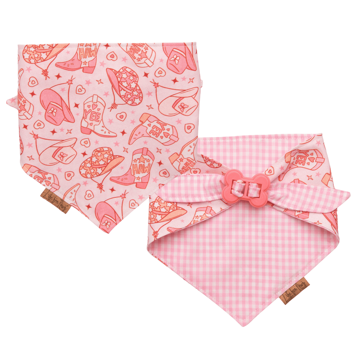 Dog bandana Pink Cowgirl & Gingham Personalized Reversible Dog Bandana - Life for Pawz - Bone Clasp