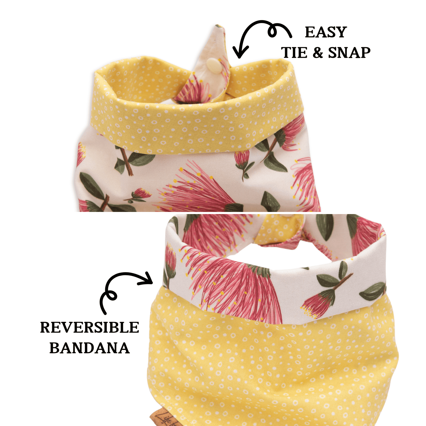 Dog bandana Pink Floral & Yellow Dots - Reversible Dog Bandana - Life for Pawz - Reversible Dog Bandana