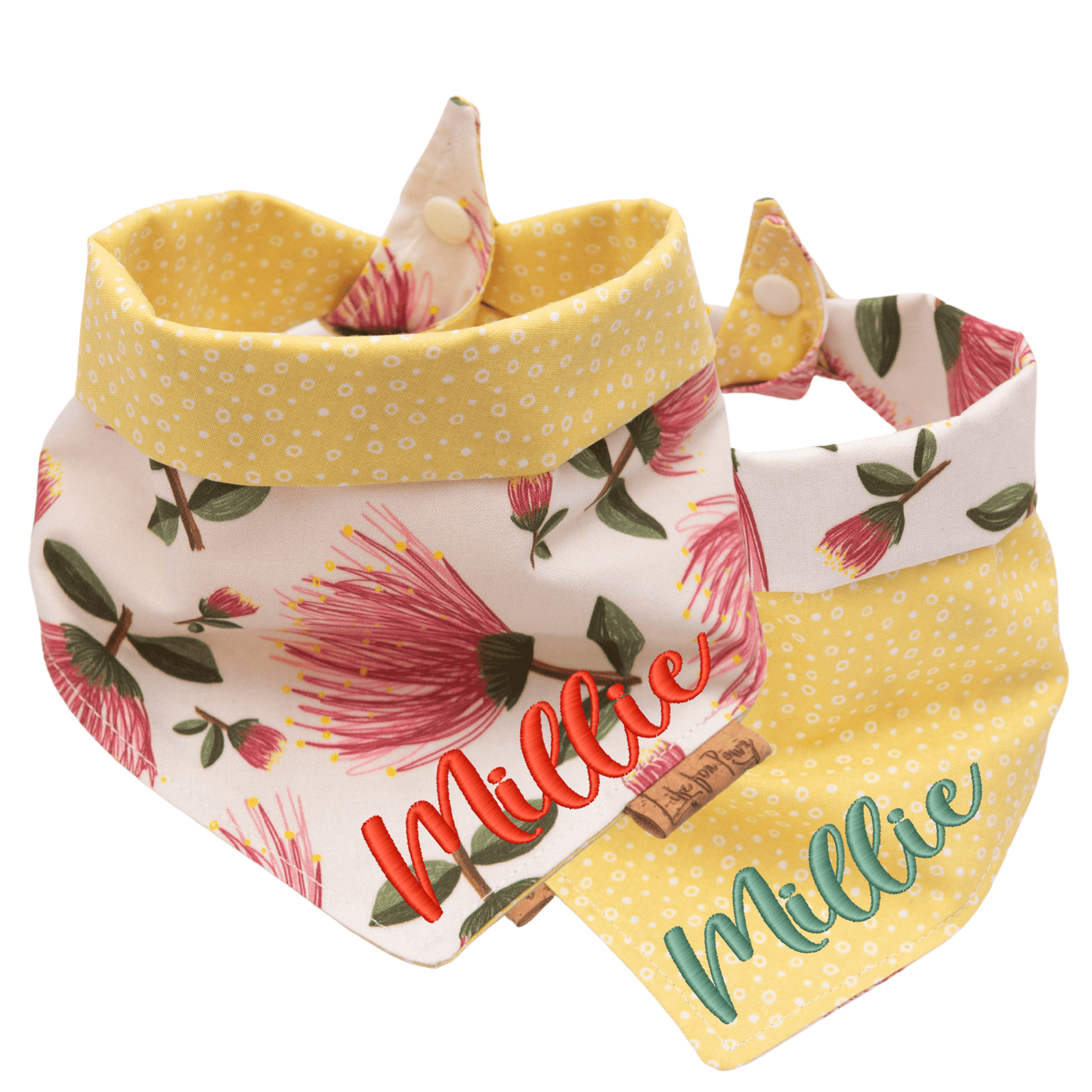 Dog bandana Pink Floral & Yellow Dots - Reversible Dog Bandana - Life for Pawz - Reversible Dog Bandana
