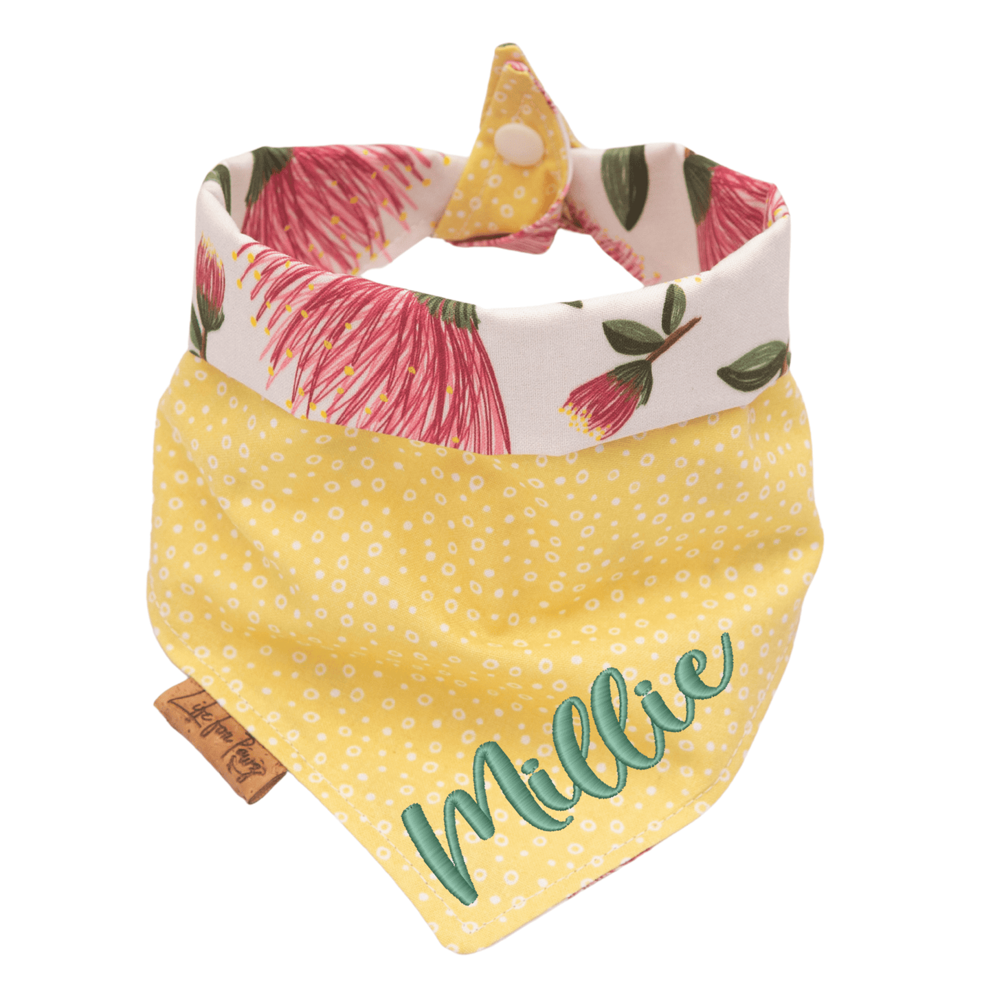 Dog bandana Pink Floral & Yellow Dots - Reversible Dog Bandana - Life for Pawz - Reversible Dog Bandana