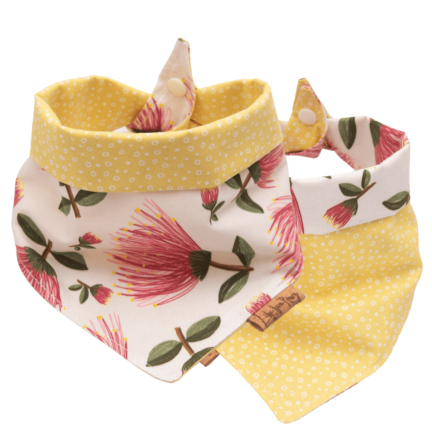 Dog bandana Pink Floral & Yellow Dots - Reversible Dog Bandana - Life for Pawz - Reversible Dog Bandana