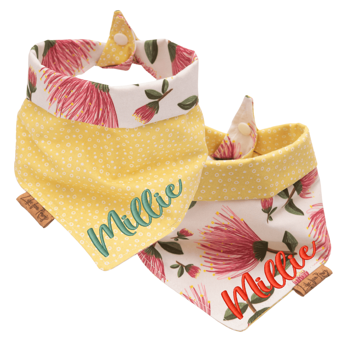 Dog bandana Pink Floral & Yellow Dots - Reversible Dog Bandana - Life for Pawz - Reversible Dog Bandana
