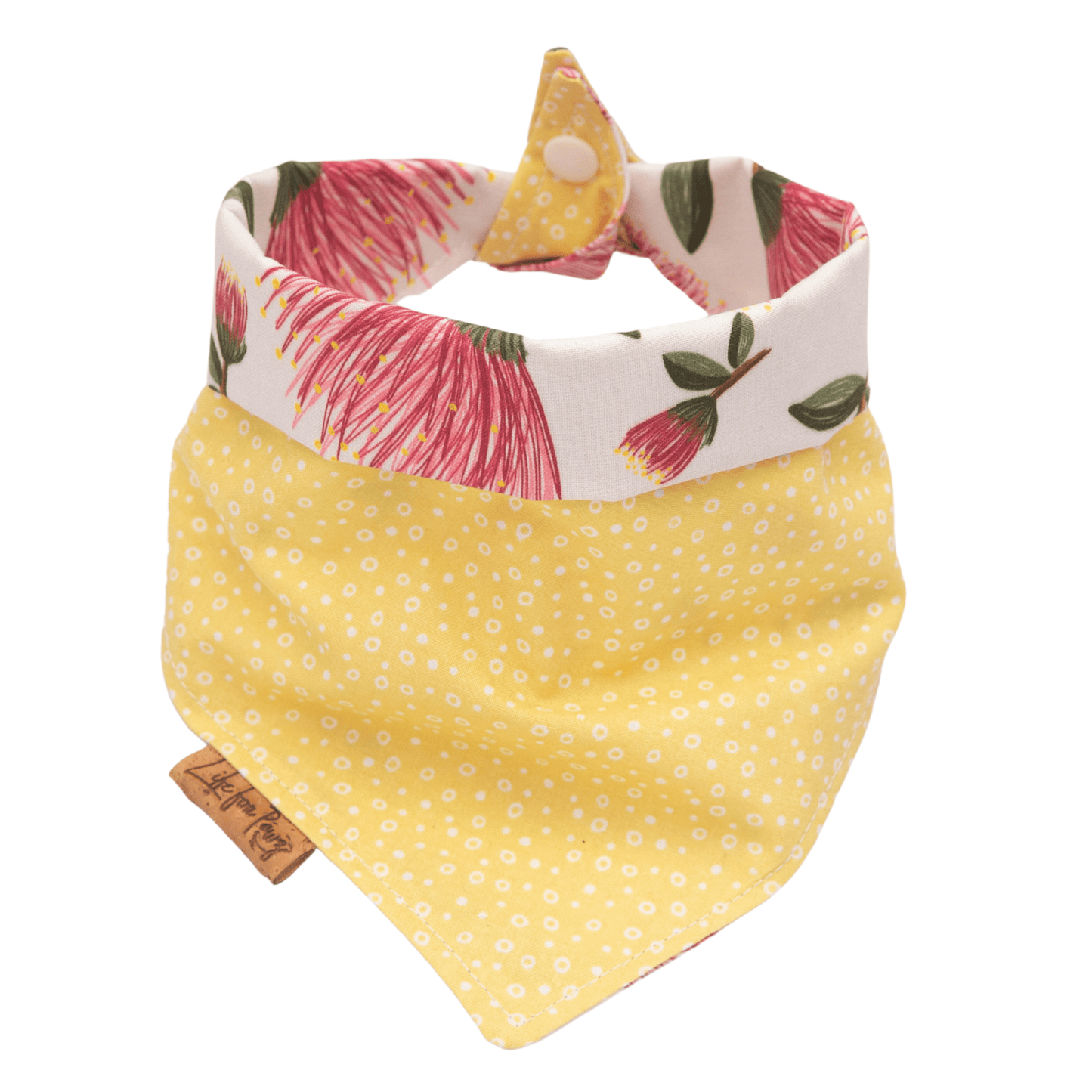 Dog bandana Pink Floral & Yellow Dots - Reversible Dog Bandana - Life for Pawz - Reversible Dog Bandana