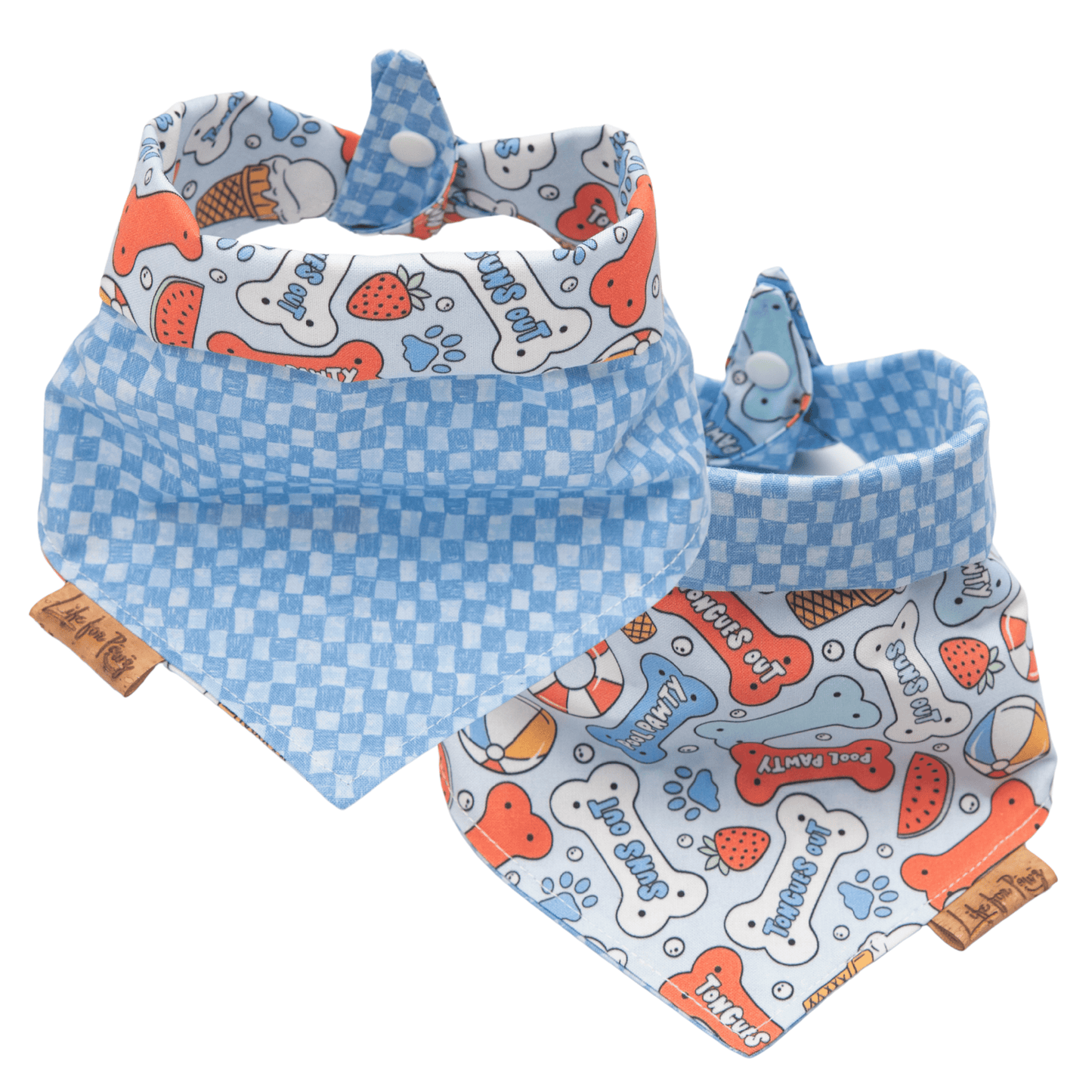 Dog bandana Pool Party & Blue Check Reversible Dog Bandana - Life for Pawz - Reversible Dog Bandana