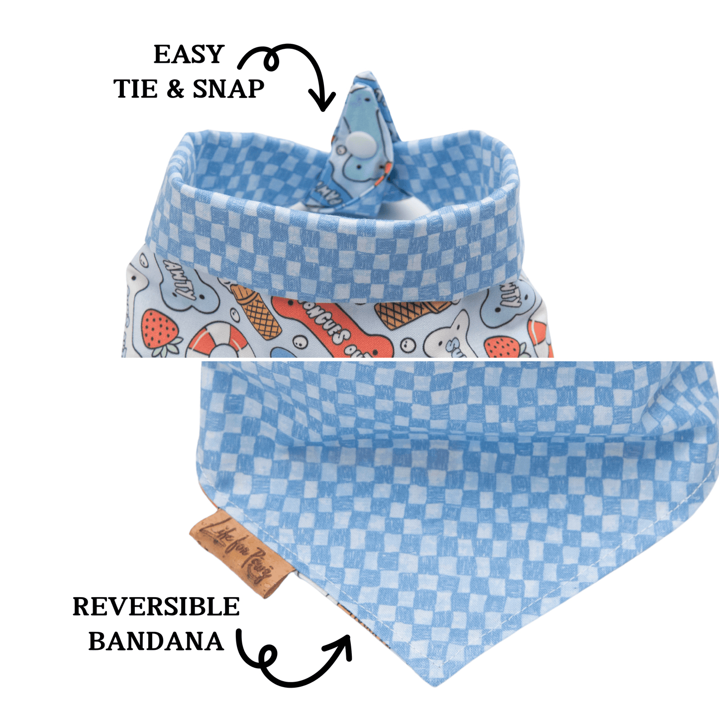 Dog bandana Pool Party & Blue Check Reversible Dog Bandana - Life for Pawz - Reversible Dog Bandana