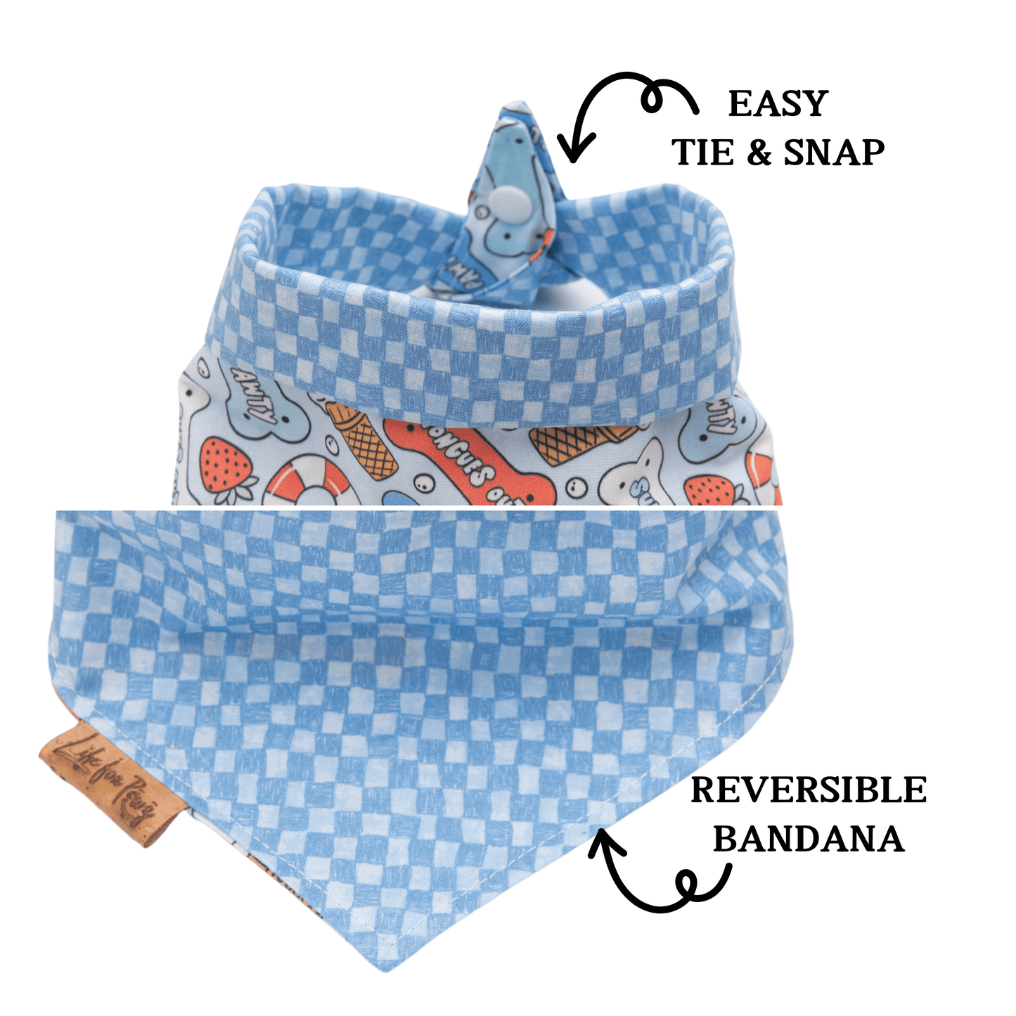Dog bandana Pool Party & Blue Check Reversible Dog Bandana - Life for Pawz - Reversible Dog Bandana