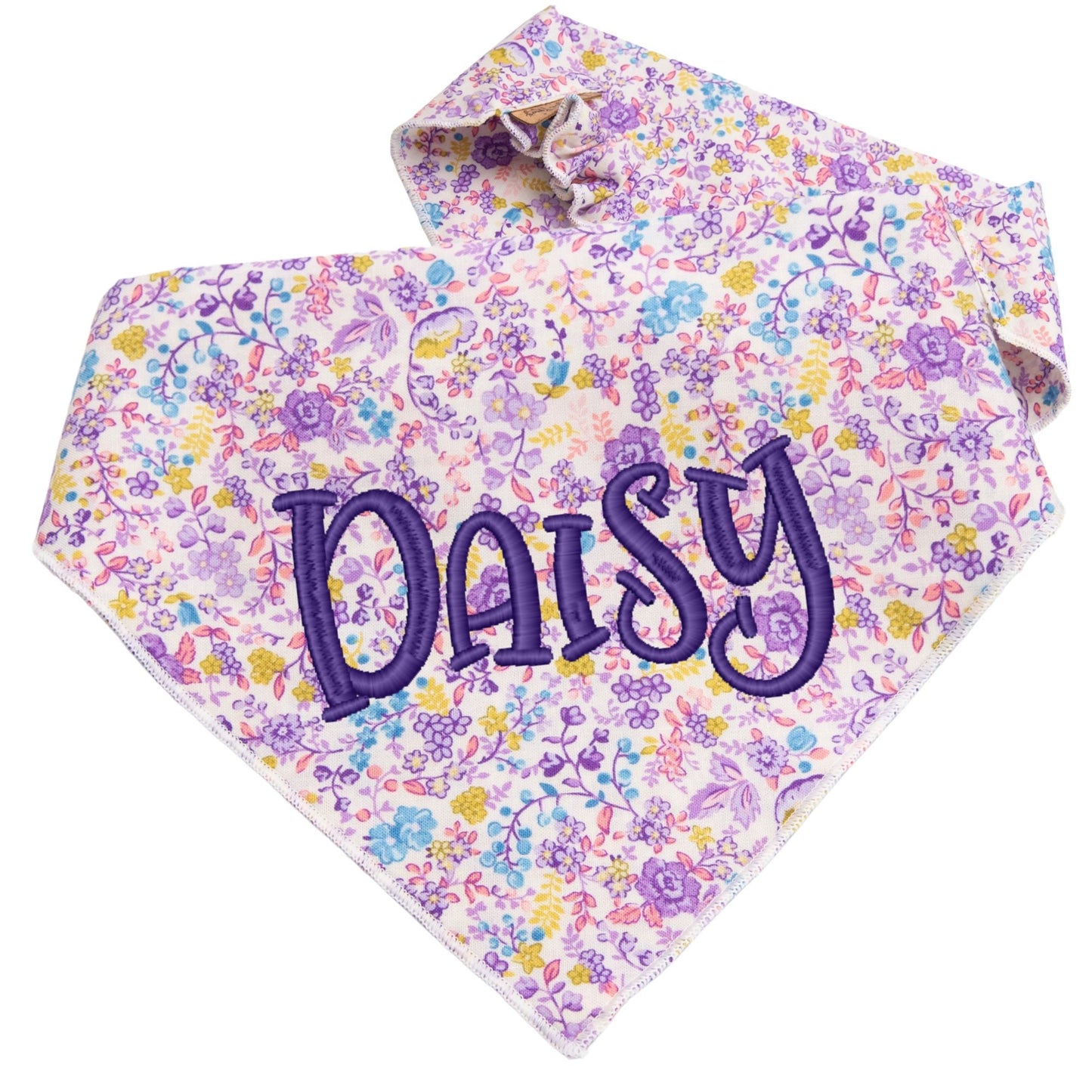 Dog bandana Purple Floral Embroidered Scrunchie Dog Bandana - Life for Pawz -