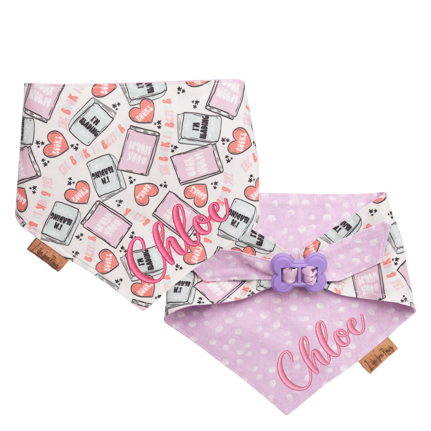 Dog bandana Reversible Book Lover Dog Bandana - Life for Pawz - Bone Clasp
