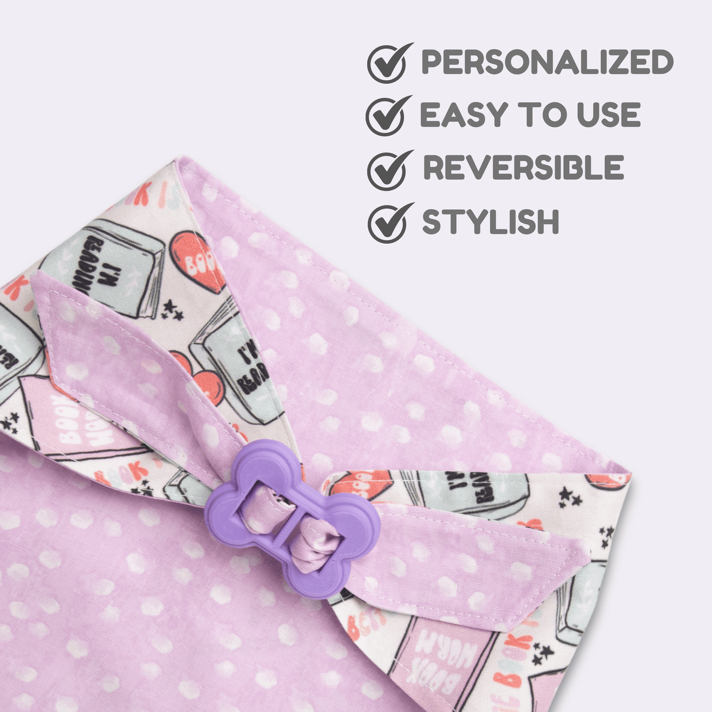 Dog bandana Reversible Book Lover Dog Bandana - Life for Pawz - Bone Clasp