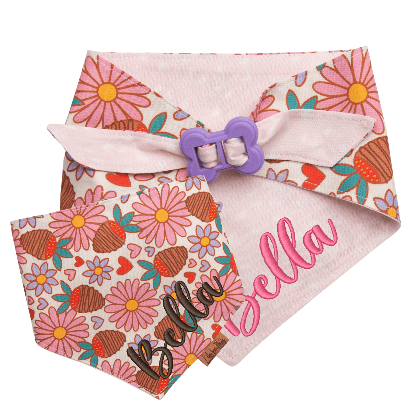 Dog bandana Reversible Chocolate Strawberry Dog Bandana - Life for Pawz - Bone Clasp