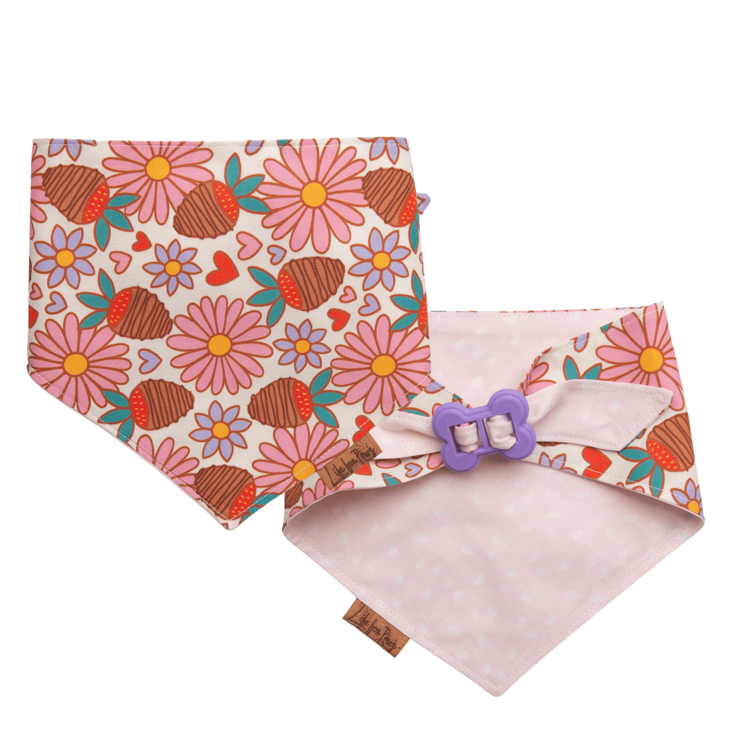 Dog bandana Reversible Chocolate Strawberry Dog Bandana - Life for Pawz - Bone Clasp
