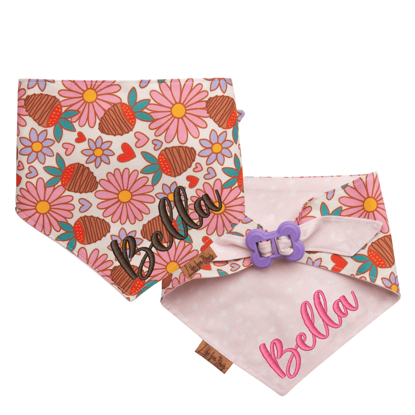 Dog bandana Reversible Chocolate Strawberry Dog Bandana - Life for Pawz - Bone Clasp