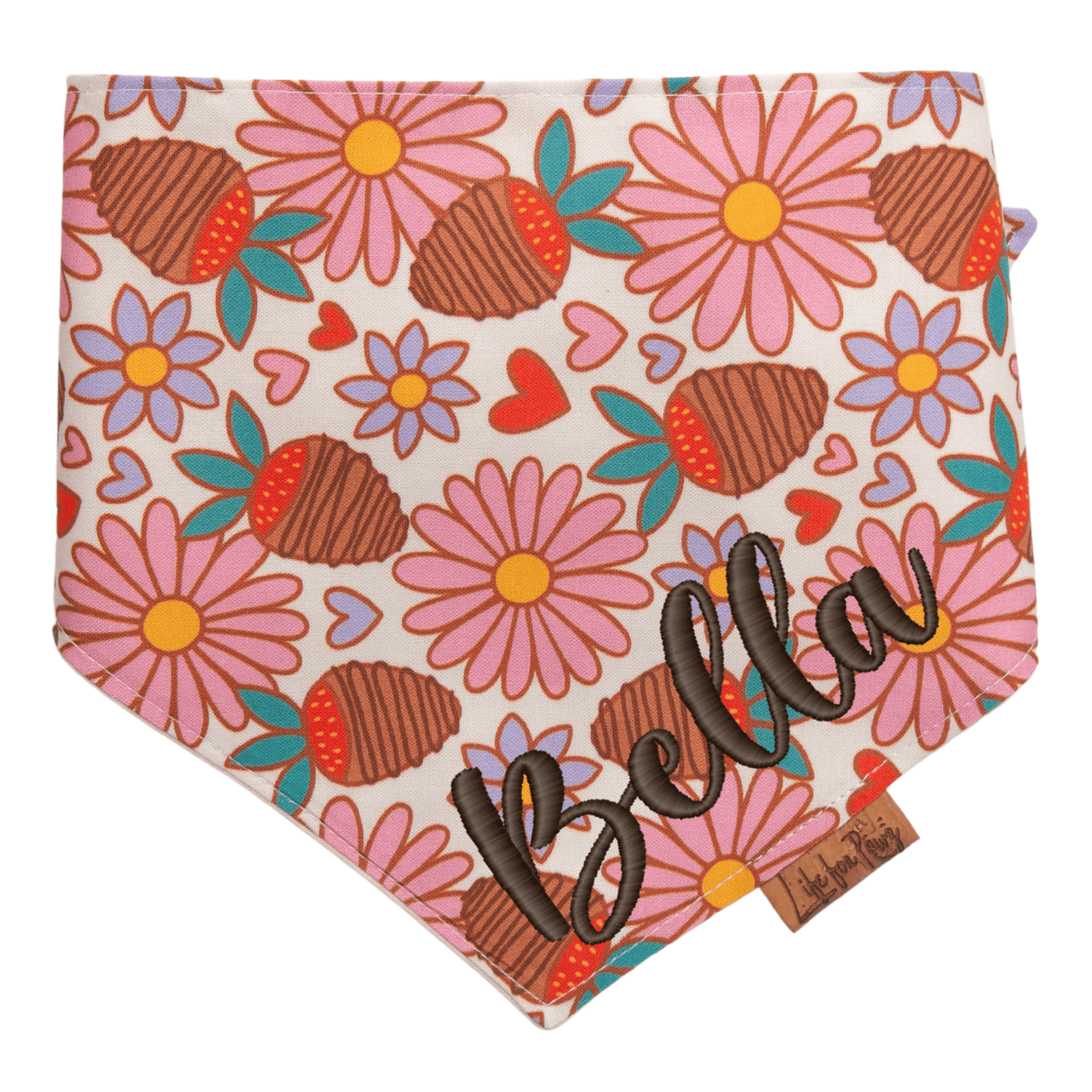 Dog bandana Reversible Chocolate Strawberry Dog Bandana - Life for Pawz - Bone Clasp