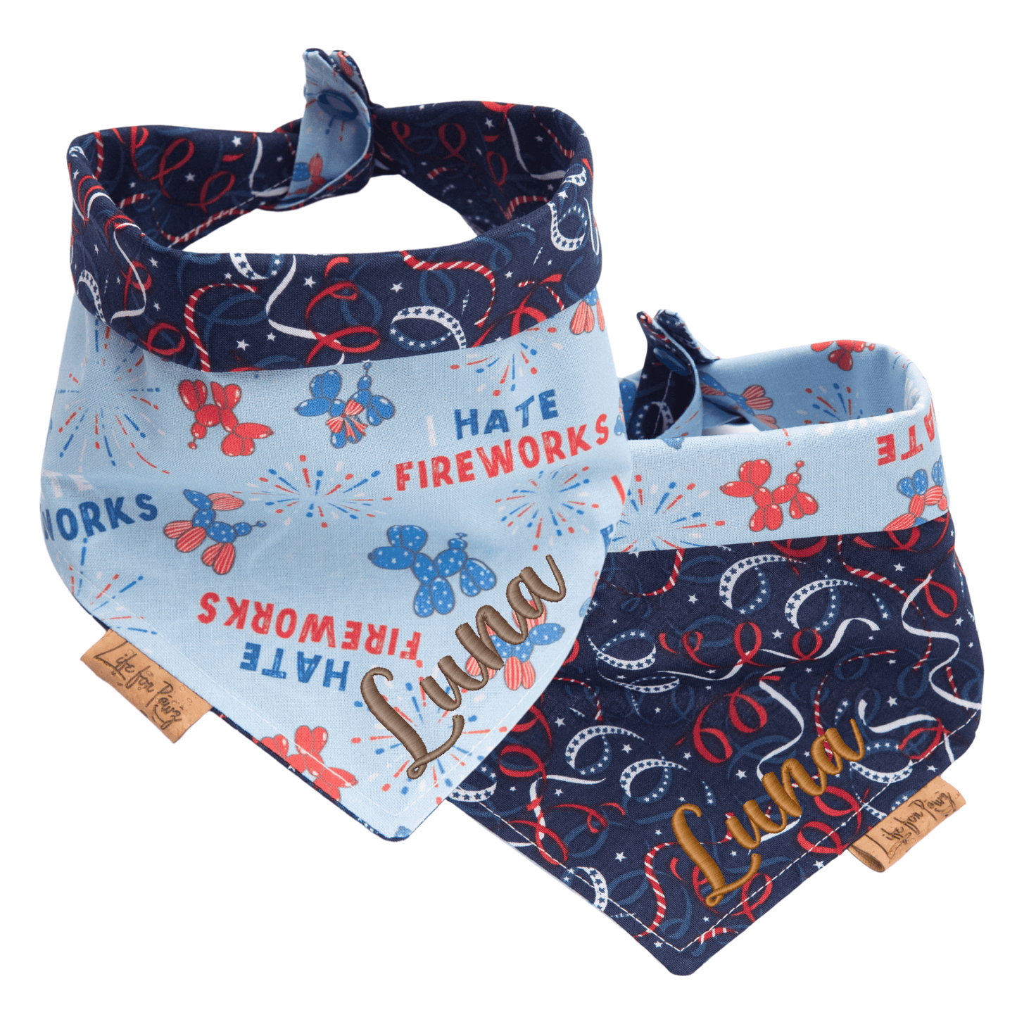 Dog bandana Reversible I Hate Fireworks Dog Bandana - Life for Pawz - Reversible Dog Bandana