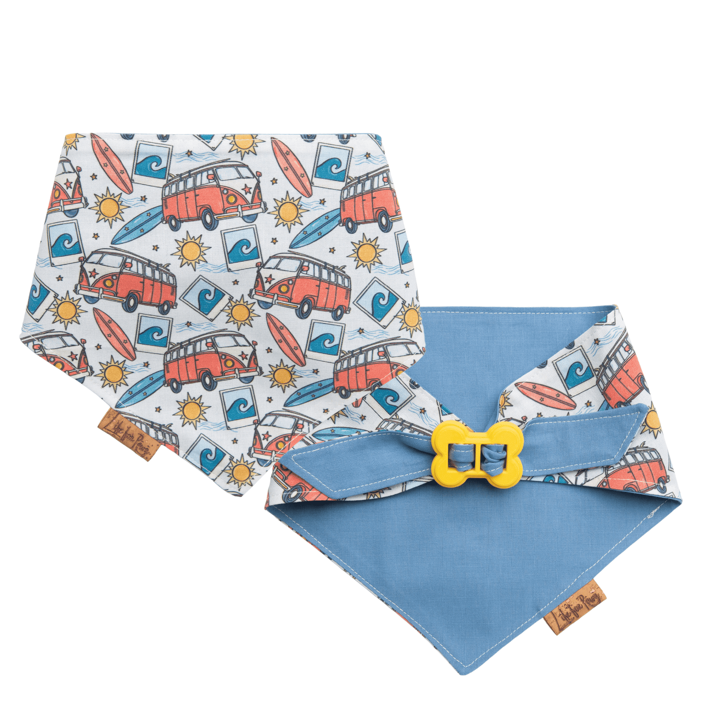 Dog bandana Reversible Surf Van Dog Bandana - Life for Pawz - Bone Clasp