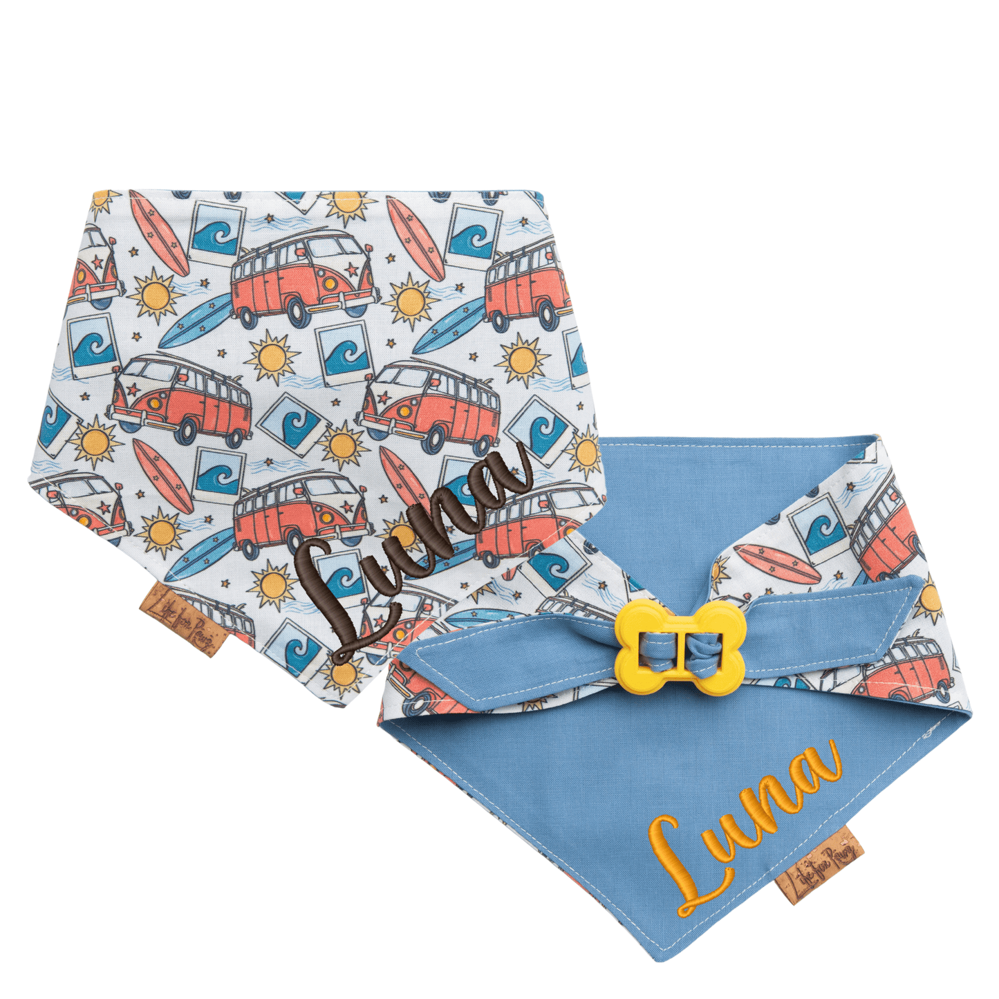 Dog bandana Reversible Surf Van Dog Bandana - Life for Pawz - Bone Clasp
