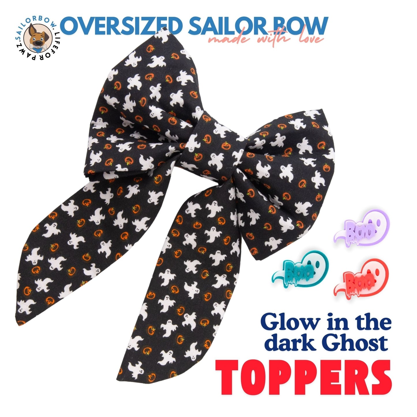 Sailor Bow Black Ghost Boo Bow by Life for Pawz – Handmade for pets