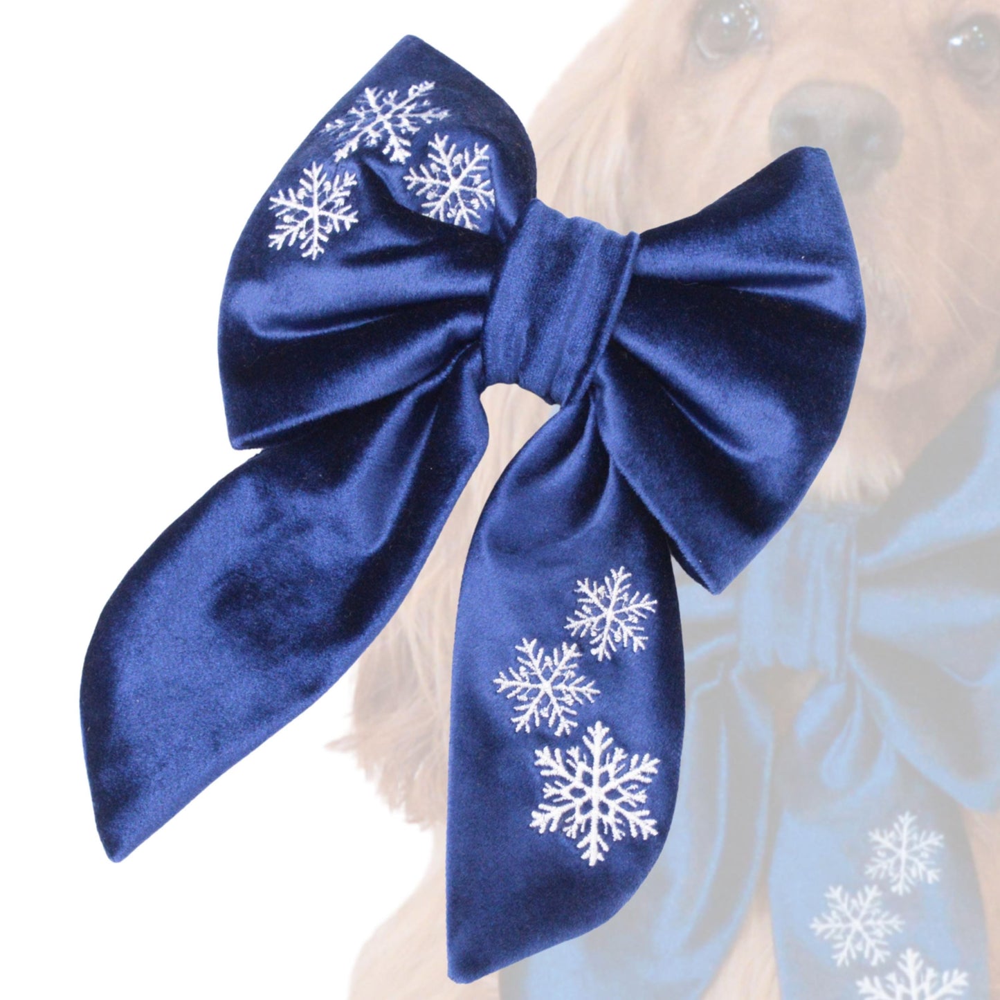 Sailor Bow Blue Velvet Dog Snowflake Sailor Bow by Life for Pawz – Handmade for pets