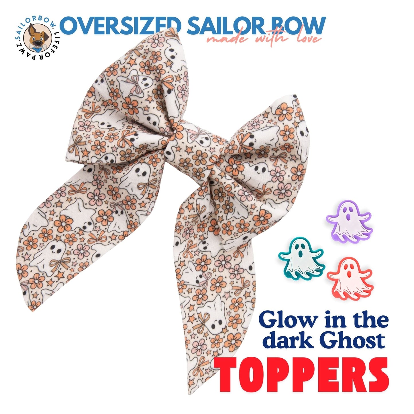 Sailor Bow Glow - in - the - Dark Ghost Gingham Bow by Life for Pawz – Handmade for pets