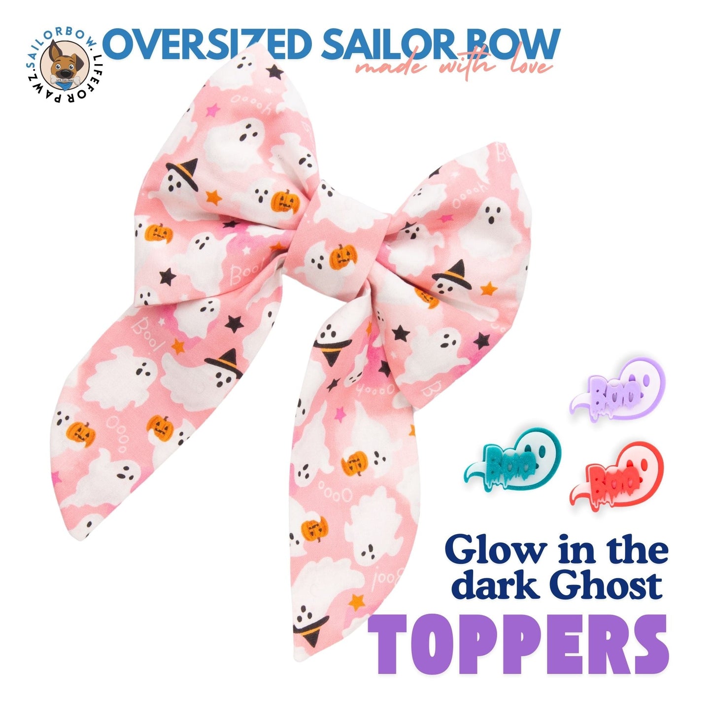 Sailor Bow Pink Ghost Boo Bow by Life for Pawz – Handmade for pets
