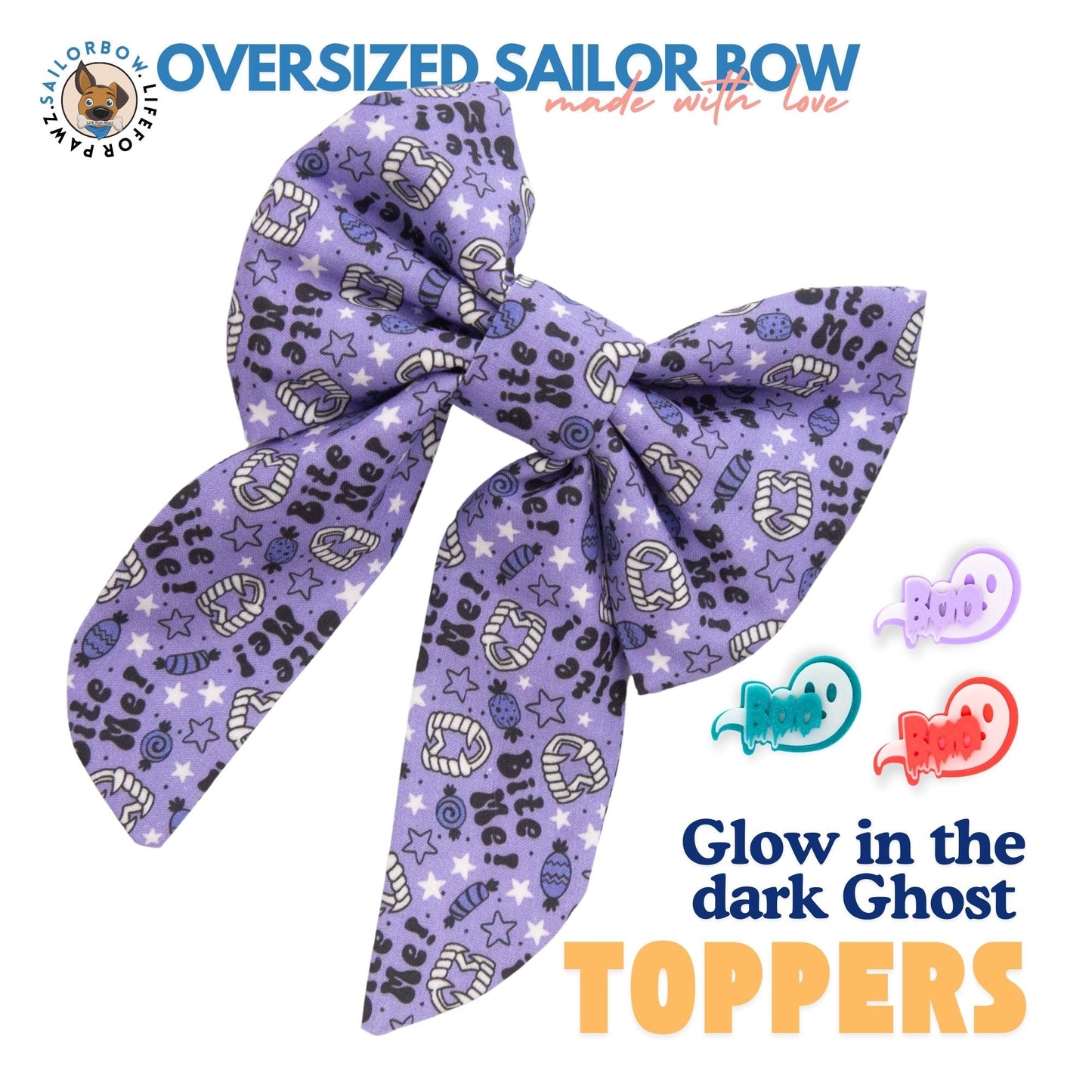 Sailor Bow Purple Boo Halloween Bow by Life for Pawz – Handmade for pets