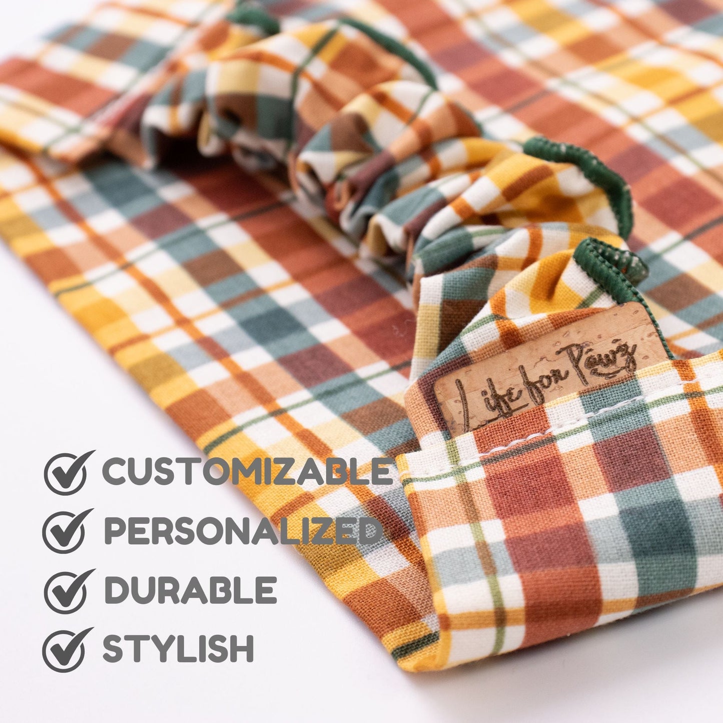 Scrunchie Bandanas Autumn Plaid by Life for Pawz – Handmade for pets