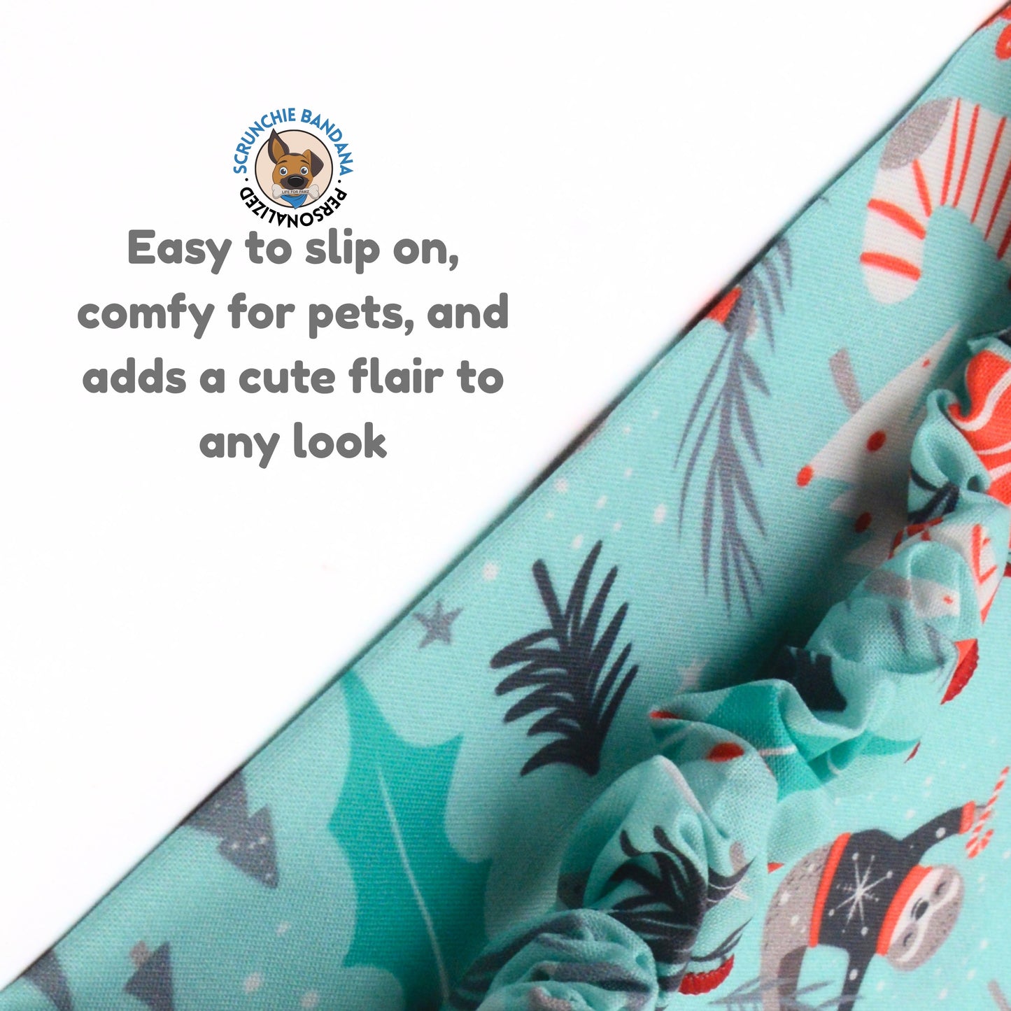 Scrunchie Bandanas Christmas Sloth Scrunchie Bandana by Life for Pawz – Handmade for pets