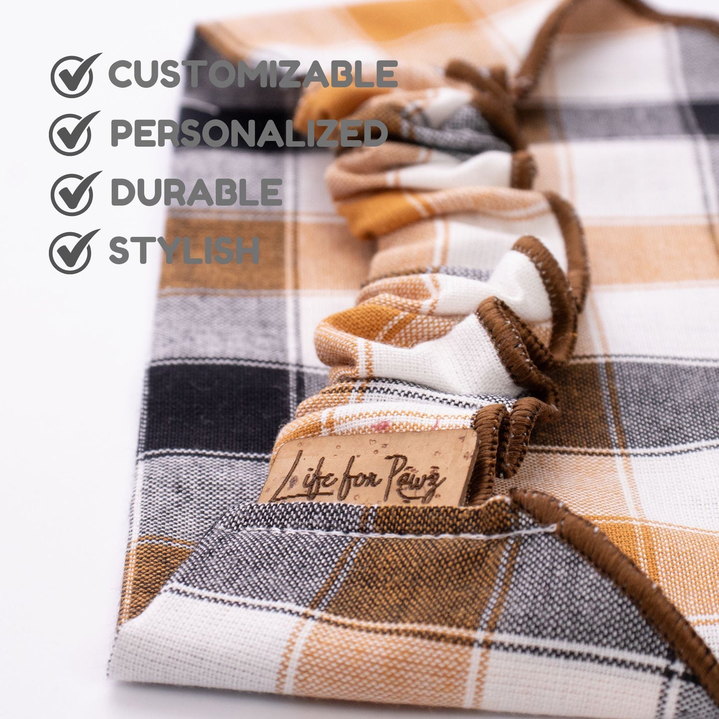 Scrunchie Bandanas Golden Plaid by Life for Pawz – Handmade for pets