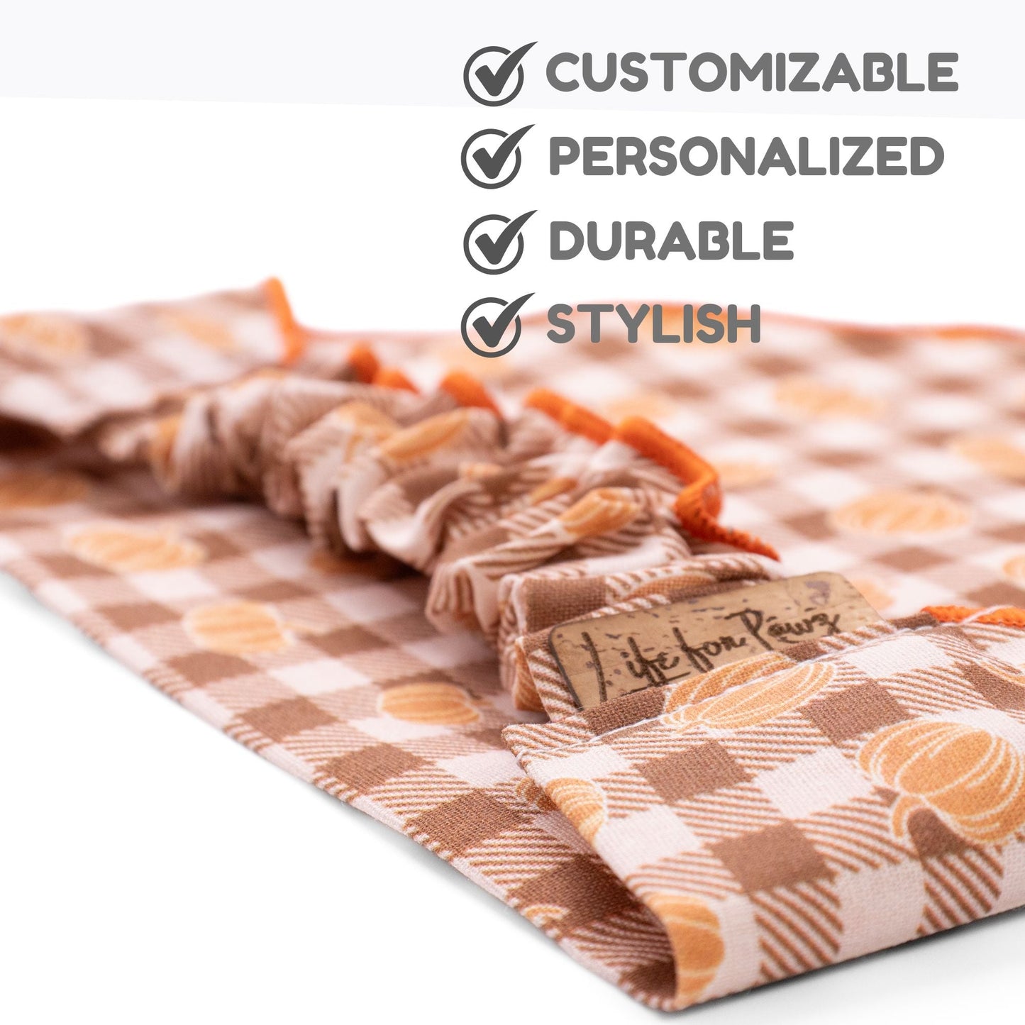 Scrunchie Bandanas Pumpkin Gingham by Life for Pawz – Handmade for pets