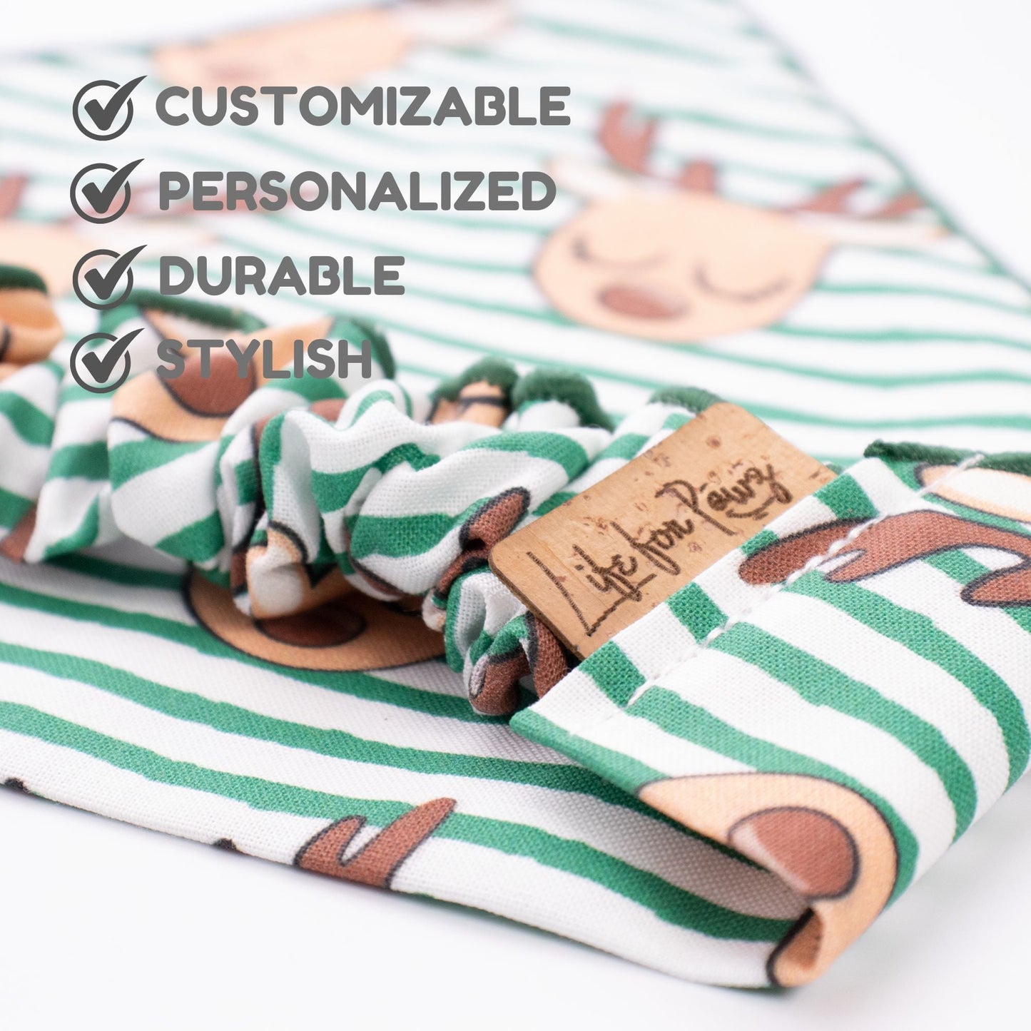 Scrunchie Bandanas Reindeer Stripes by Life for Pawz – Handmade for pets