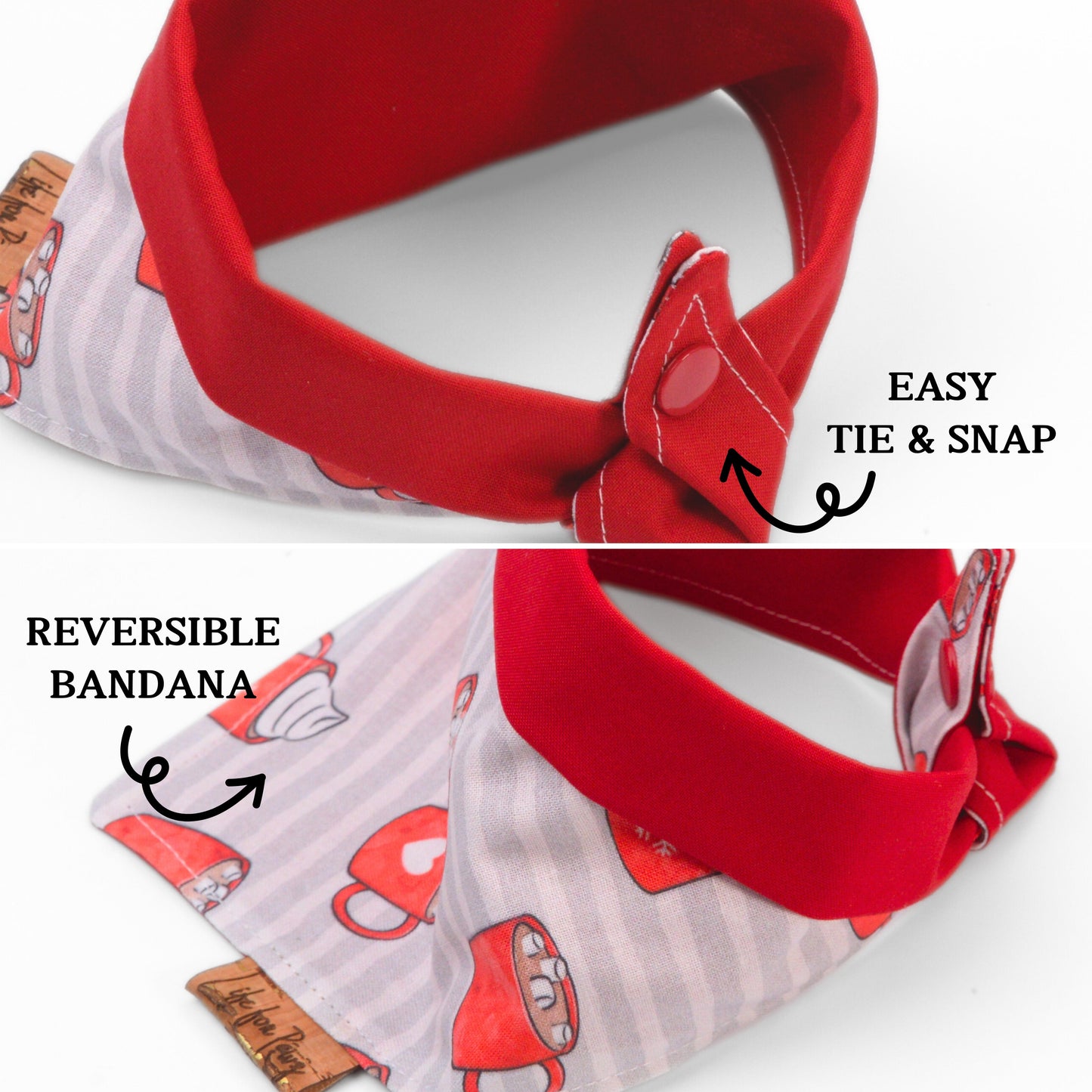 Tie and Snap Christmas Cocoa Tie & Snap Bandana by Life for Pawz – Handmade for pets