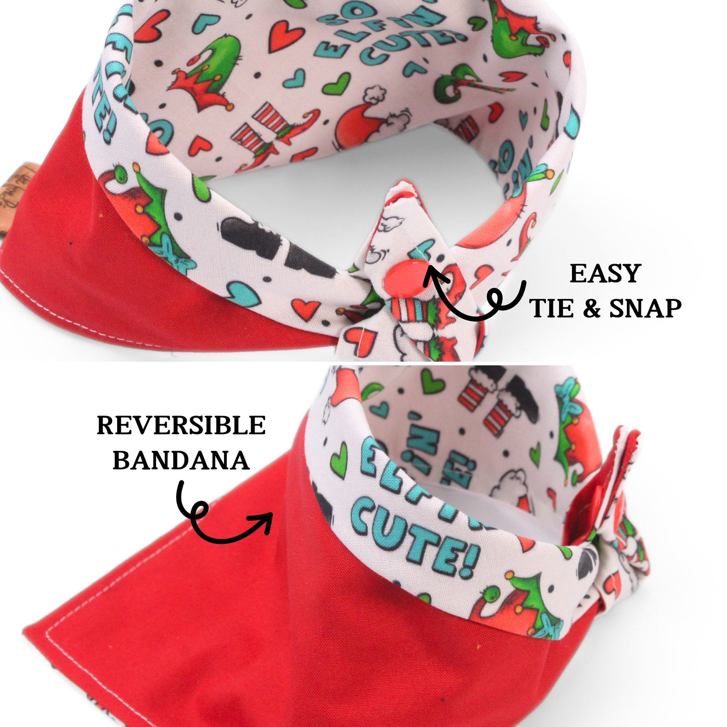 Tie and Snap Christmas Elf Tie & Snap Bandana by Life for Pawz – Handmade for pets