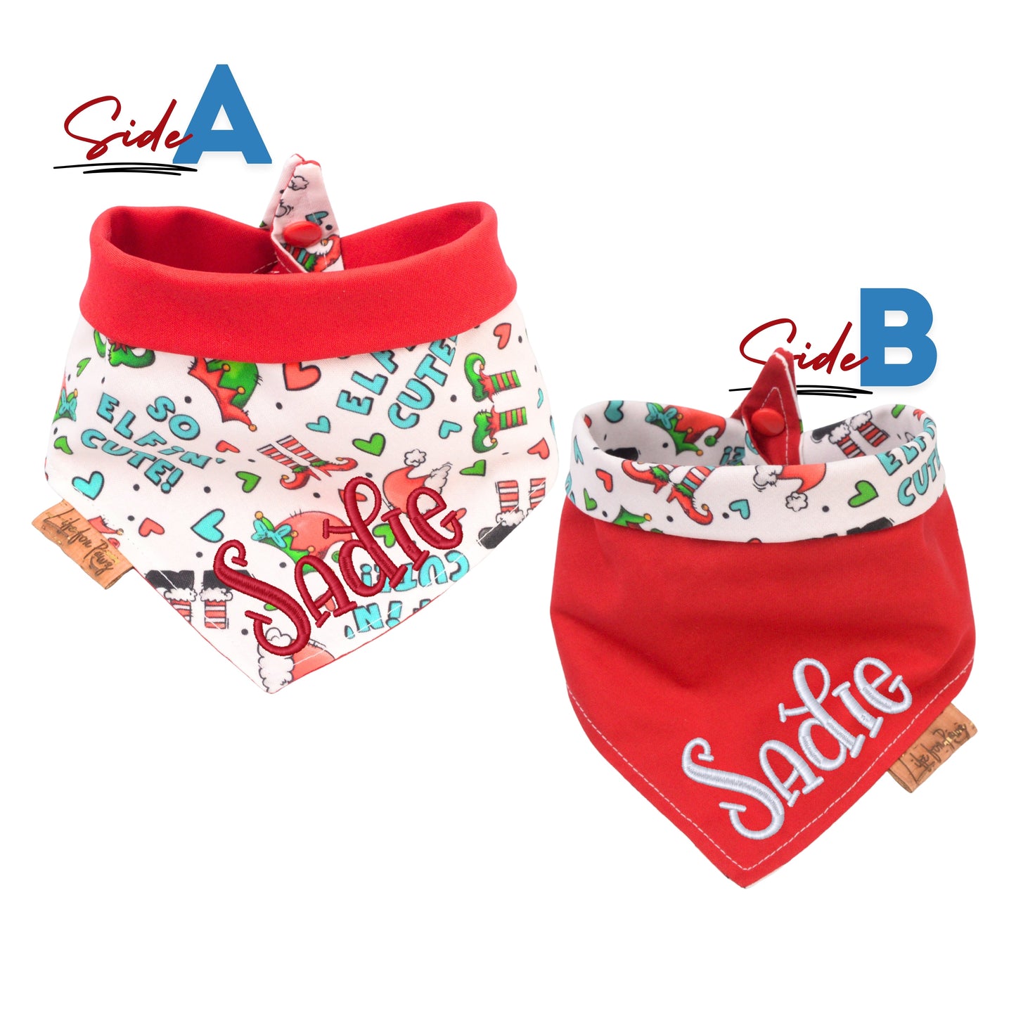Tie and Snap Christmas Elf Tie & Snap Bandana by Life for Pawz – Handmade for pets