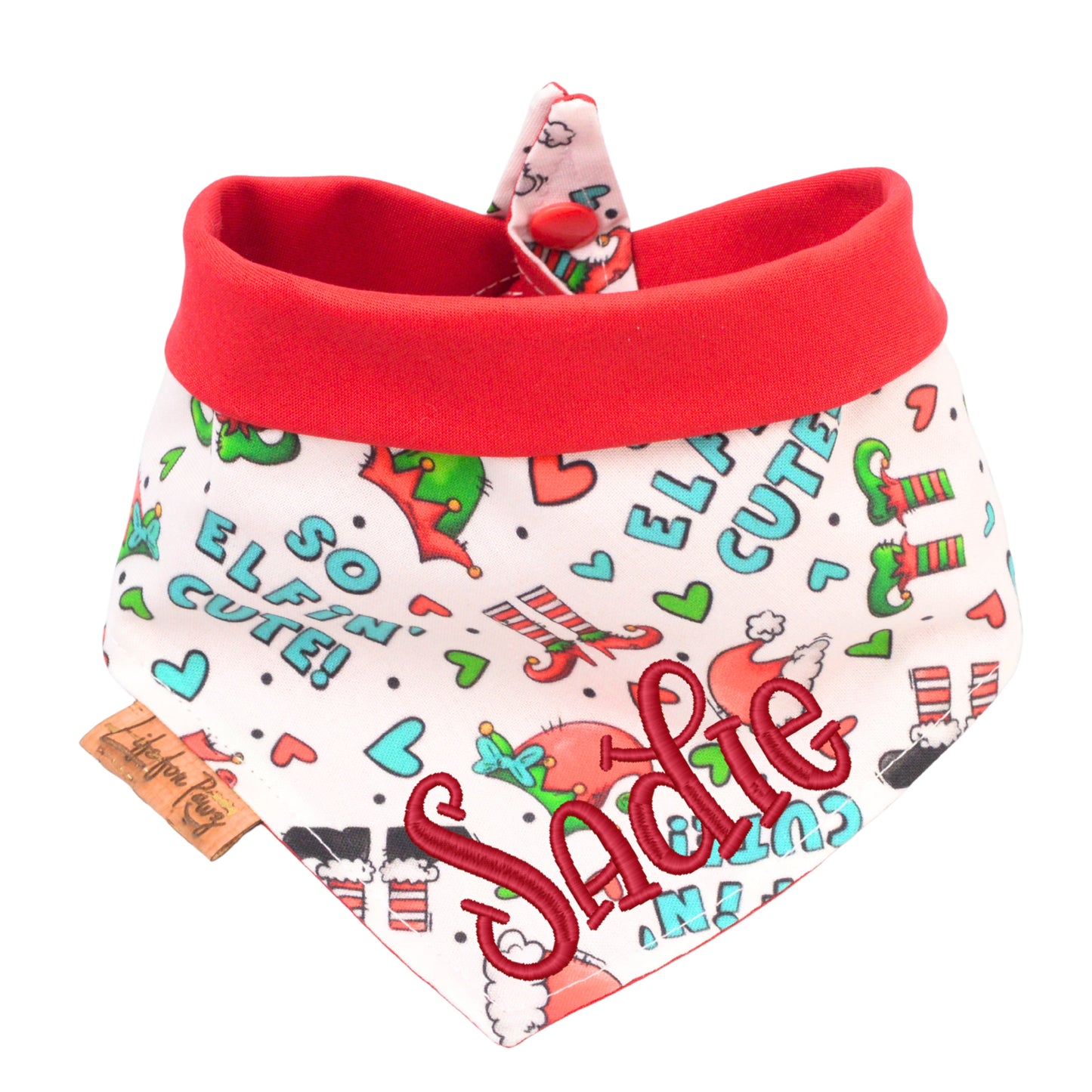 Tie and Snap Christmas Elf Tie & Snap Bandana by Life for Pawz – Handmade for pets