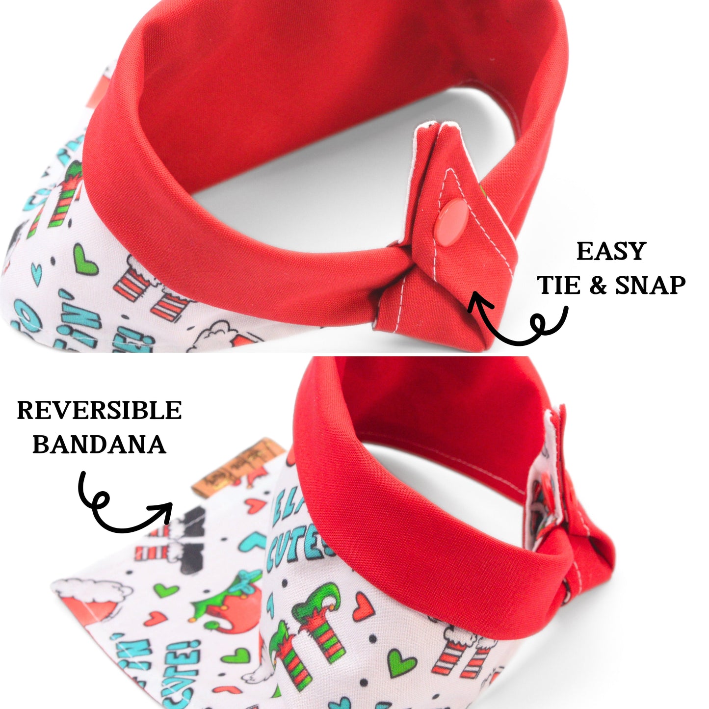 Tie and Snap Christmas Elf Tie & Snap Bandana by Life for Pawz – Handmade for pets