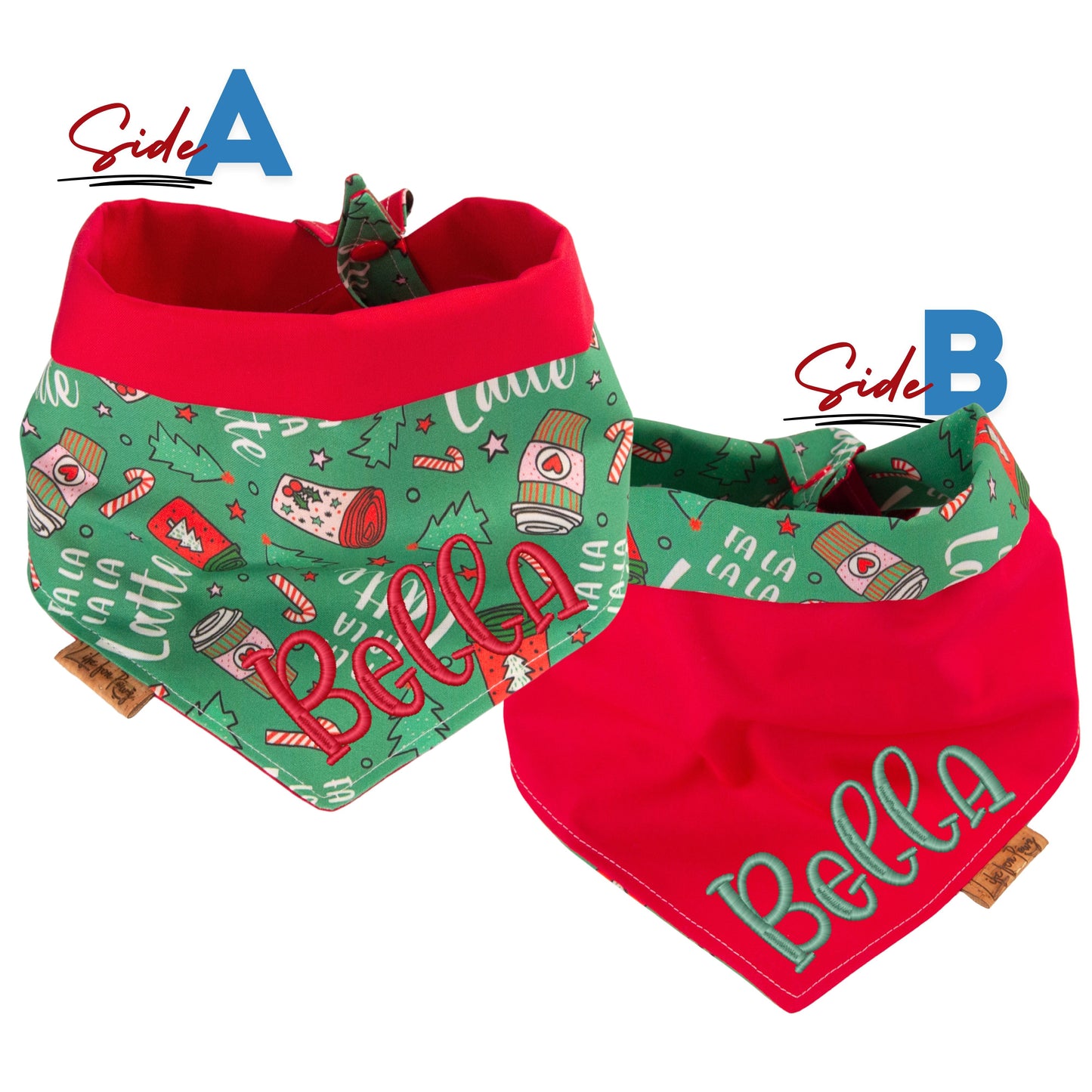 Tie and Snap Christmas Latte Bandana by Life for Pawz – Handmade for pets