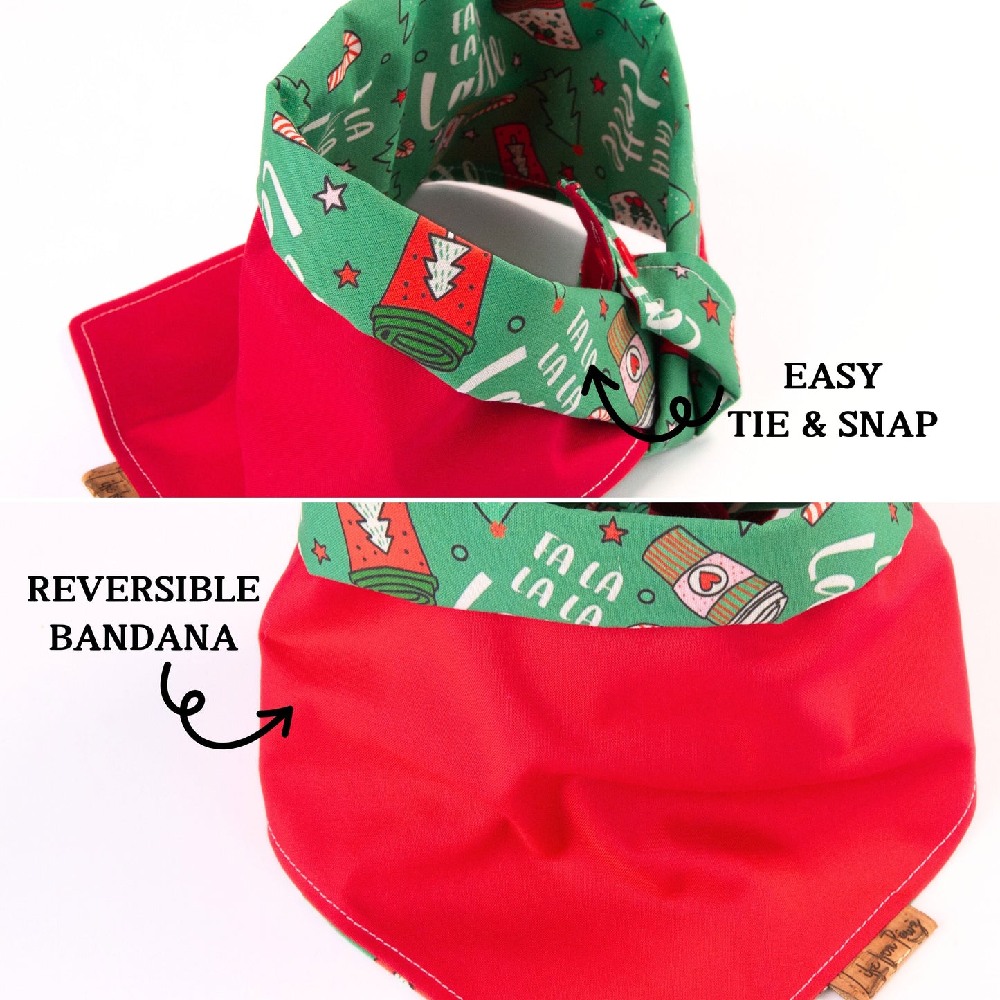 Tie and Snap Christmas Latte Bandana by Life for Pawz – Handmade for pets